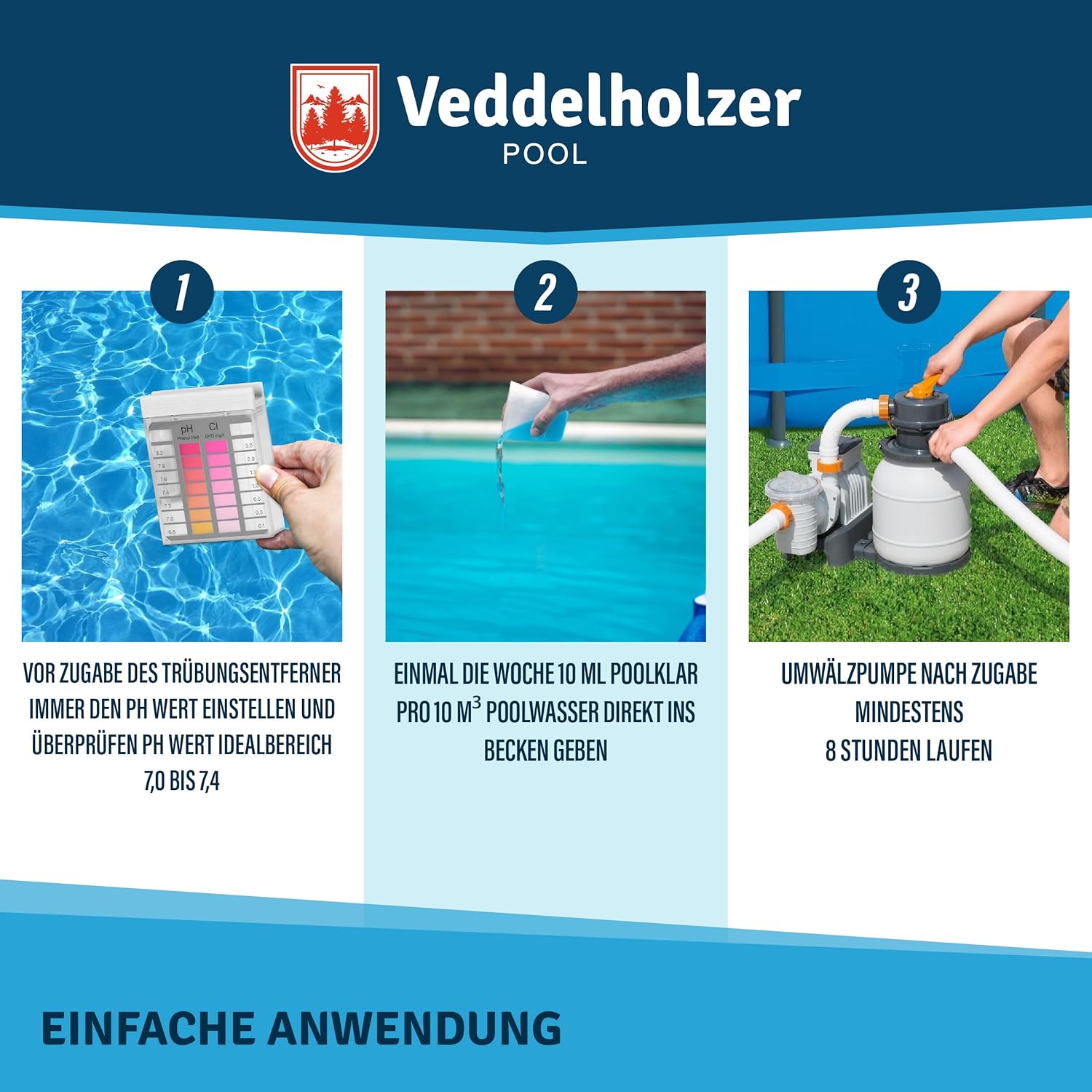 Thumbnail 4 de Veddelholzer Poolklar 0,5 L – Trübungsentferner für Pool, Whirlpool, Planschbecken & Eisbäder
