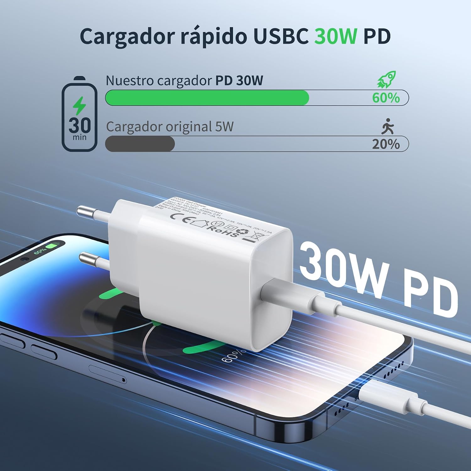 Thumbnail 1 de 30W Cargador USB-C 2 m para iPhone
