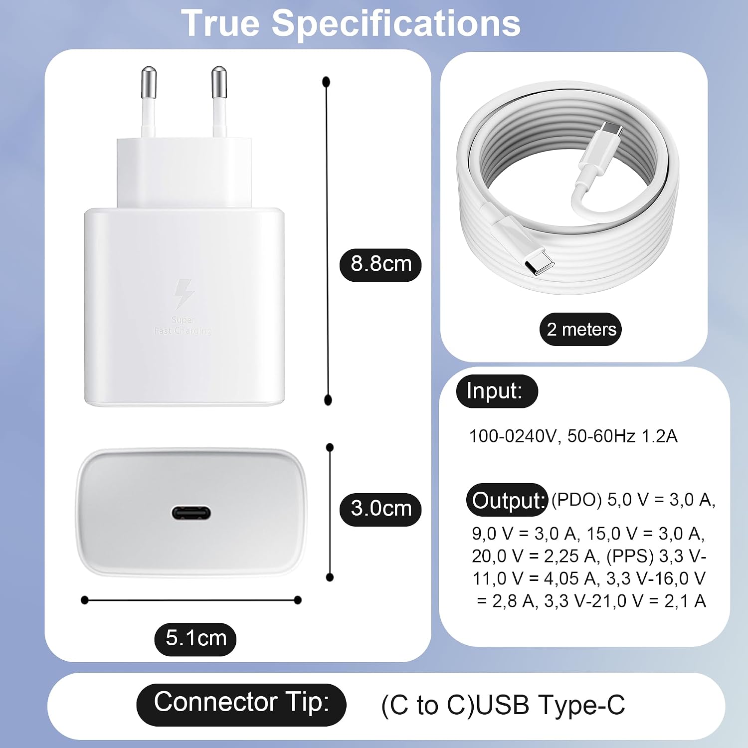Detalle 1 de Mijun 45 W USB-C-laddare med PD 3.0 och 2 m kabel