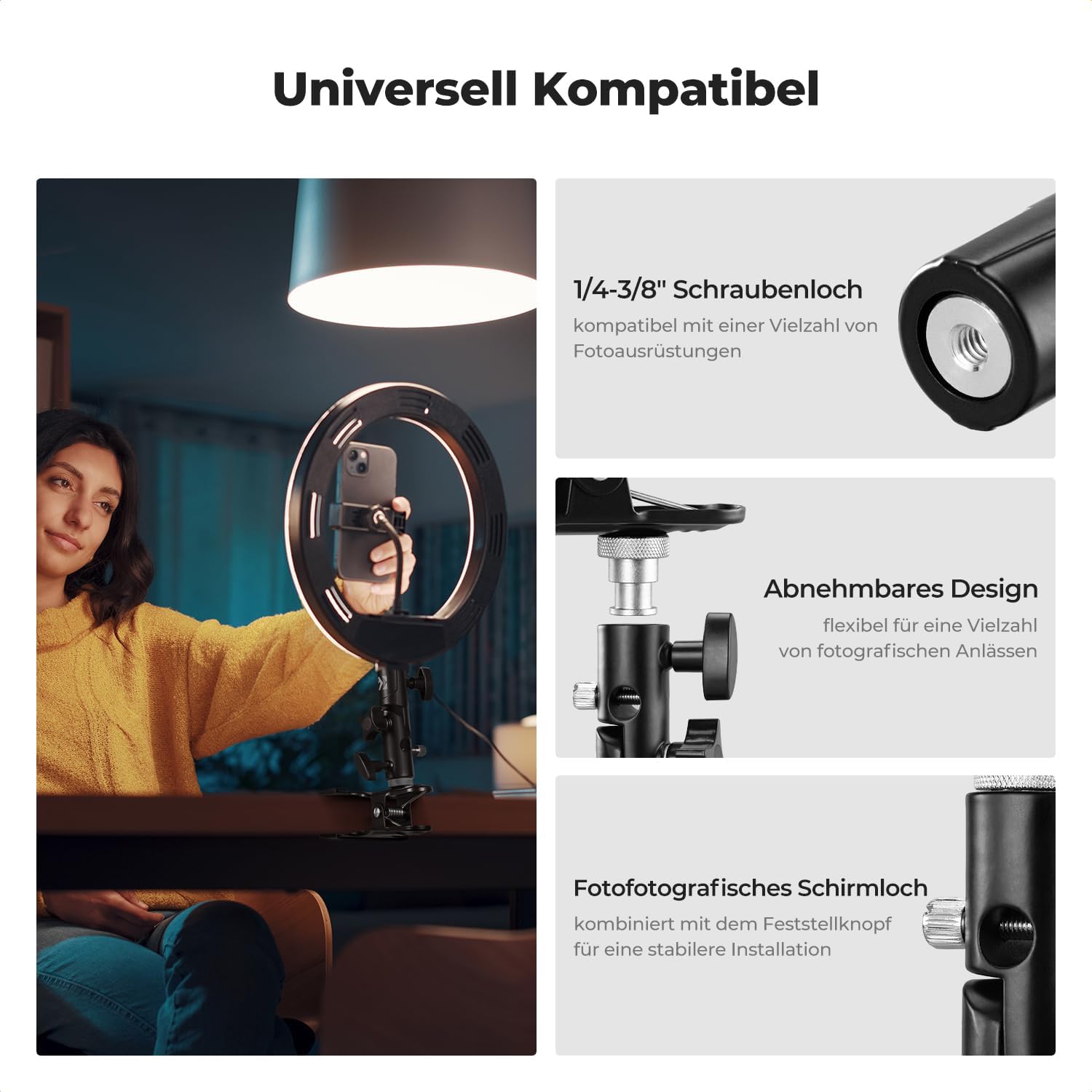 Detalle de K&F CONCEPT Heavy Duty Reflektorklammer 180° verstellbar