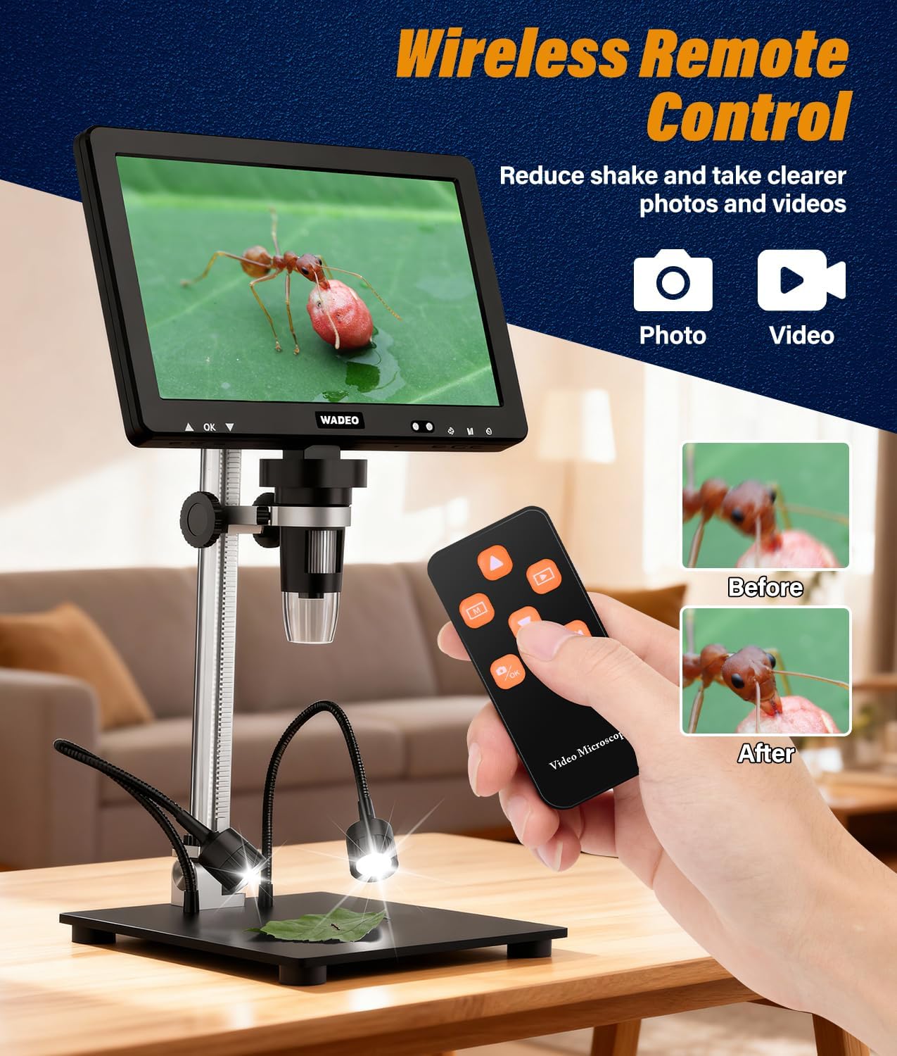Thumbnail 3 de WADEO Microscopio Digitale con Schermo LCD 10,1'' – 1500X, 1080P, 32GB, 8 LED per Riparazione Elettronica