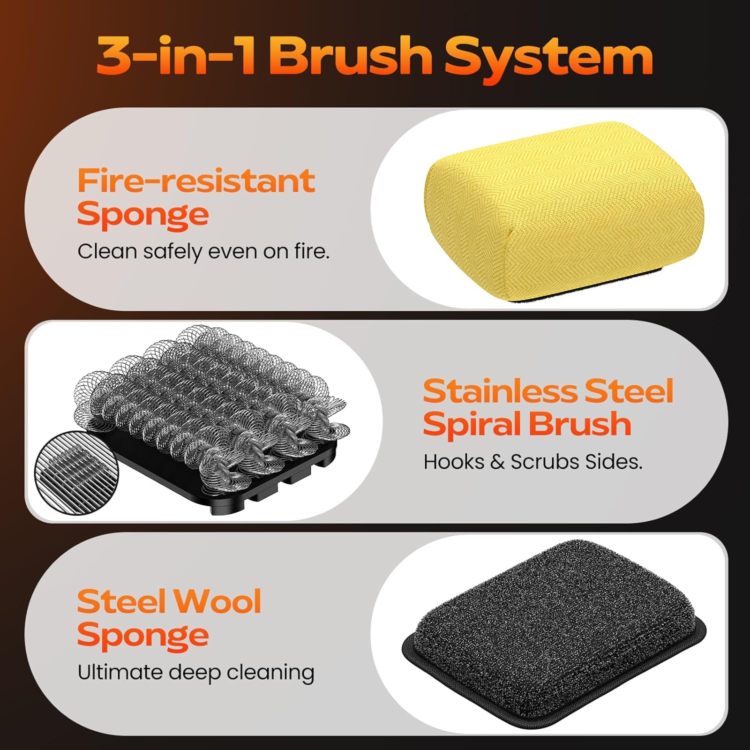 Thumbnail 6 de Reciprocating Electric Grill Brush (3 Heads) by KSNLM — Fire-Resistant, Cordless Grill Cleaner
