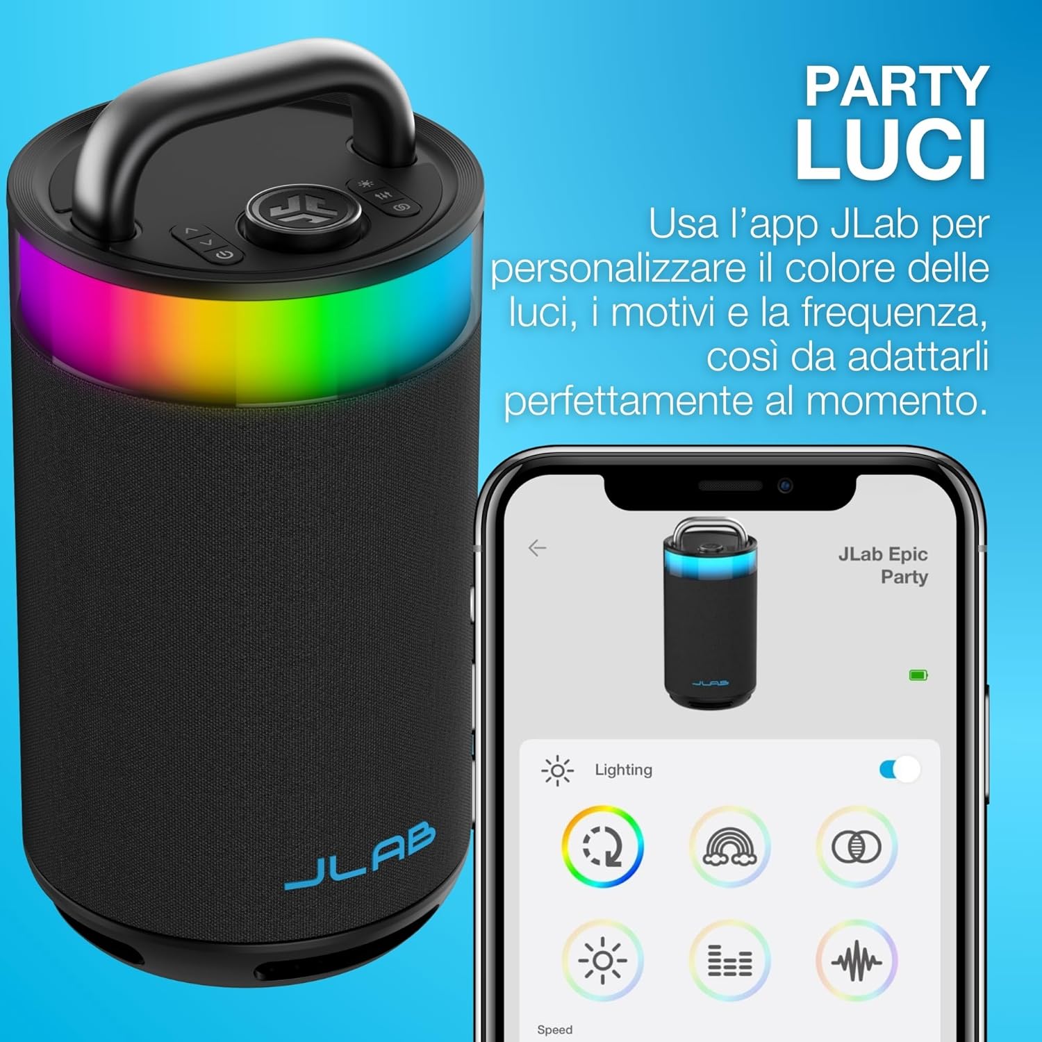 Thumbnail 2 de JLab Epic Party altoparlante Bluetooth portatile con suono 360°, luci RGB e IP56