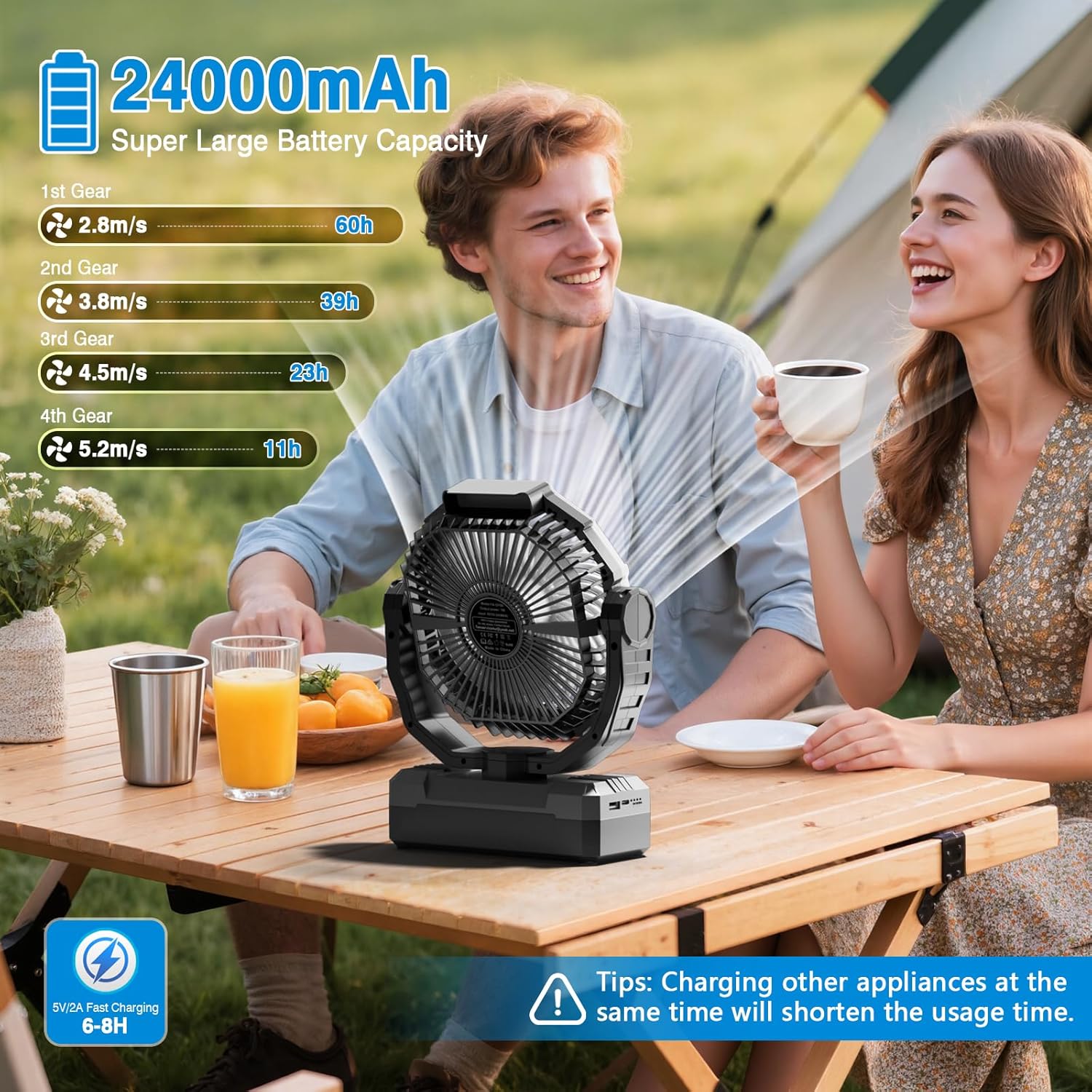 Thumbnail 1 de FRIZCOL 3-in-1 Camping Fan: Portable, Rechargeable, with Light and Remote