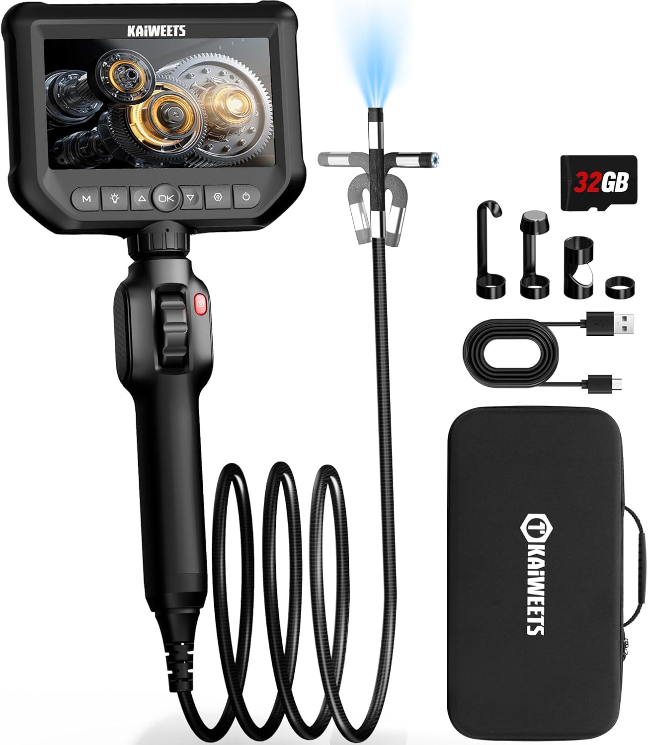 KAIWEETS Camera Endoscopique 4,3'' – Inspection HD 1080P, IP67, rotation 210°, câble 1,5 m