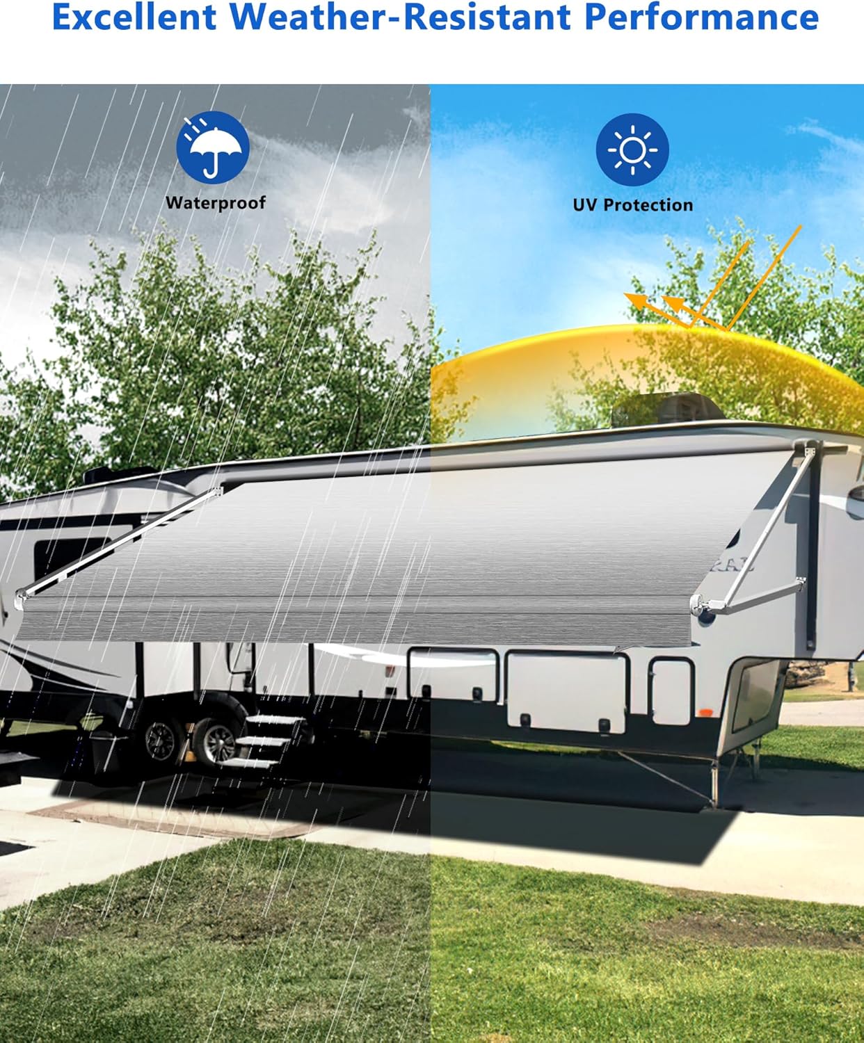 Detalle 2 de Xenjum RV Awning Fabric Replacement, 18.5oz Heavy-Duty Vinyl (Gray Fade, 17' with Fabric 16'2")