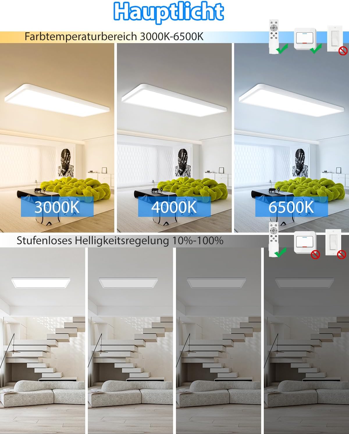 Thumbnail 3 de Peasur LED Deckenleuchte Dimmbar Flach 58x20 cm – RGB Panel mit Fernbedienung und Timer