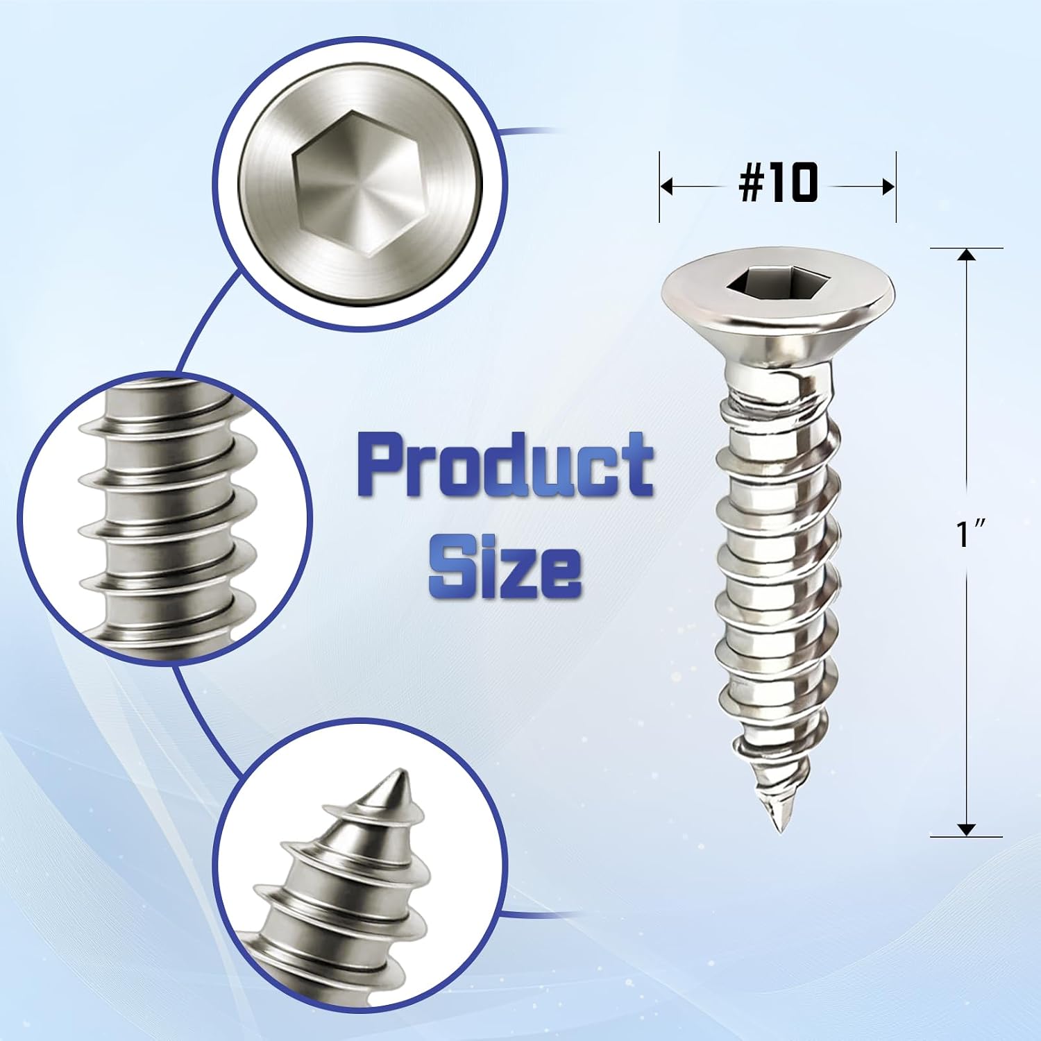 Thumbnail 1 de INDPROD #10 x 1-Inch Self-Tapping Wood Screws, Nickel-Plated Steel, 60-Piece