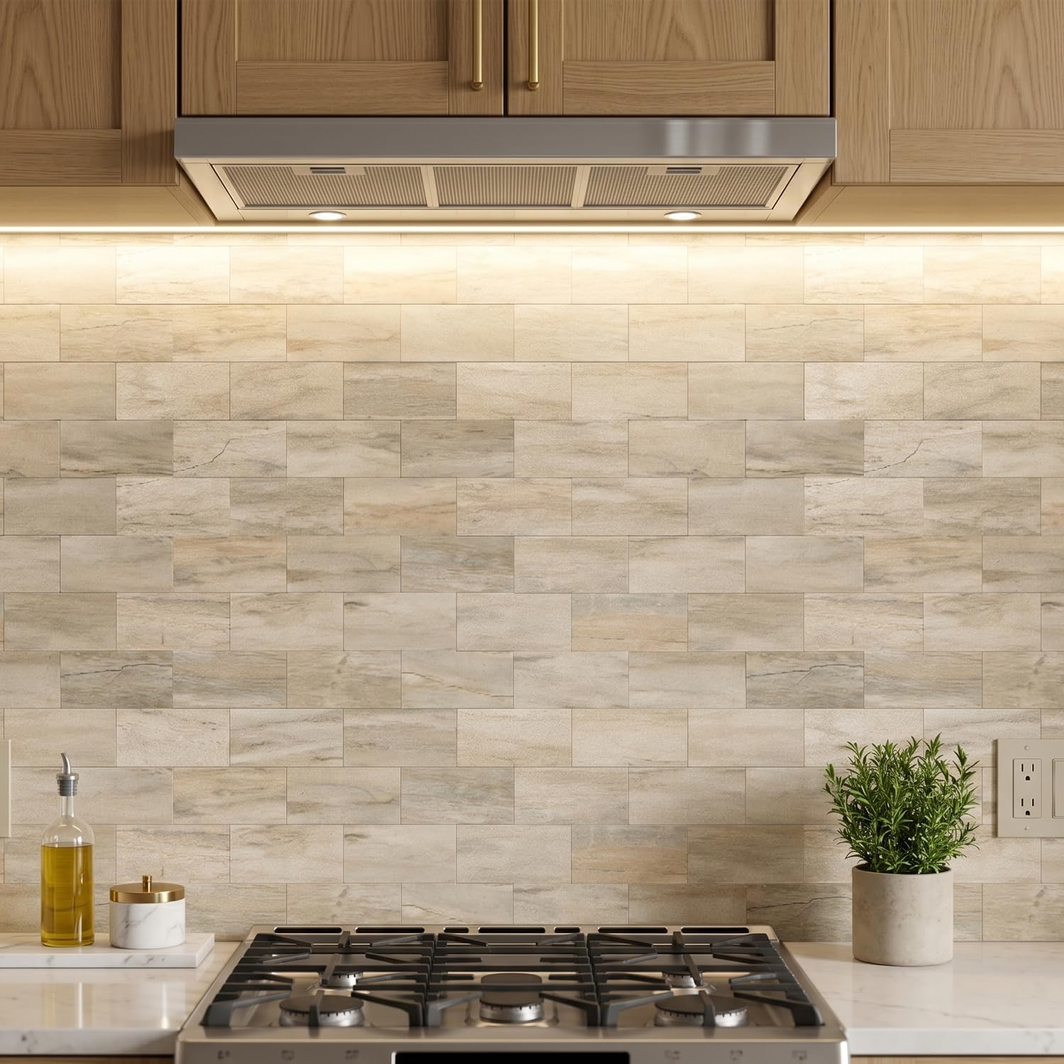 Detalle 2 de OYASIMI GZMA025-20-CA Peel-and-Stick Subway Tile Backsplash, Slate Beige PVC