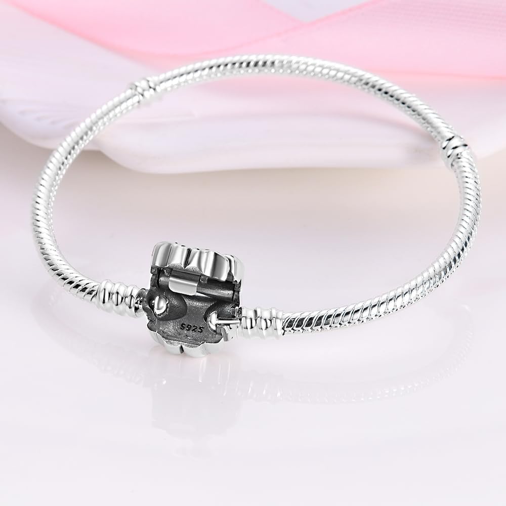 Detalle de KUNSIR Armbänder Damen Moments Schlangen-Gliederarmband aus 925er Silber mit Pandora Bead Charm – Elegantes Schmuckstück als Geschenk