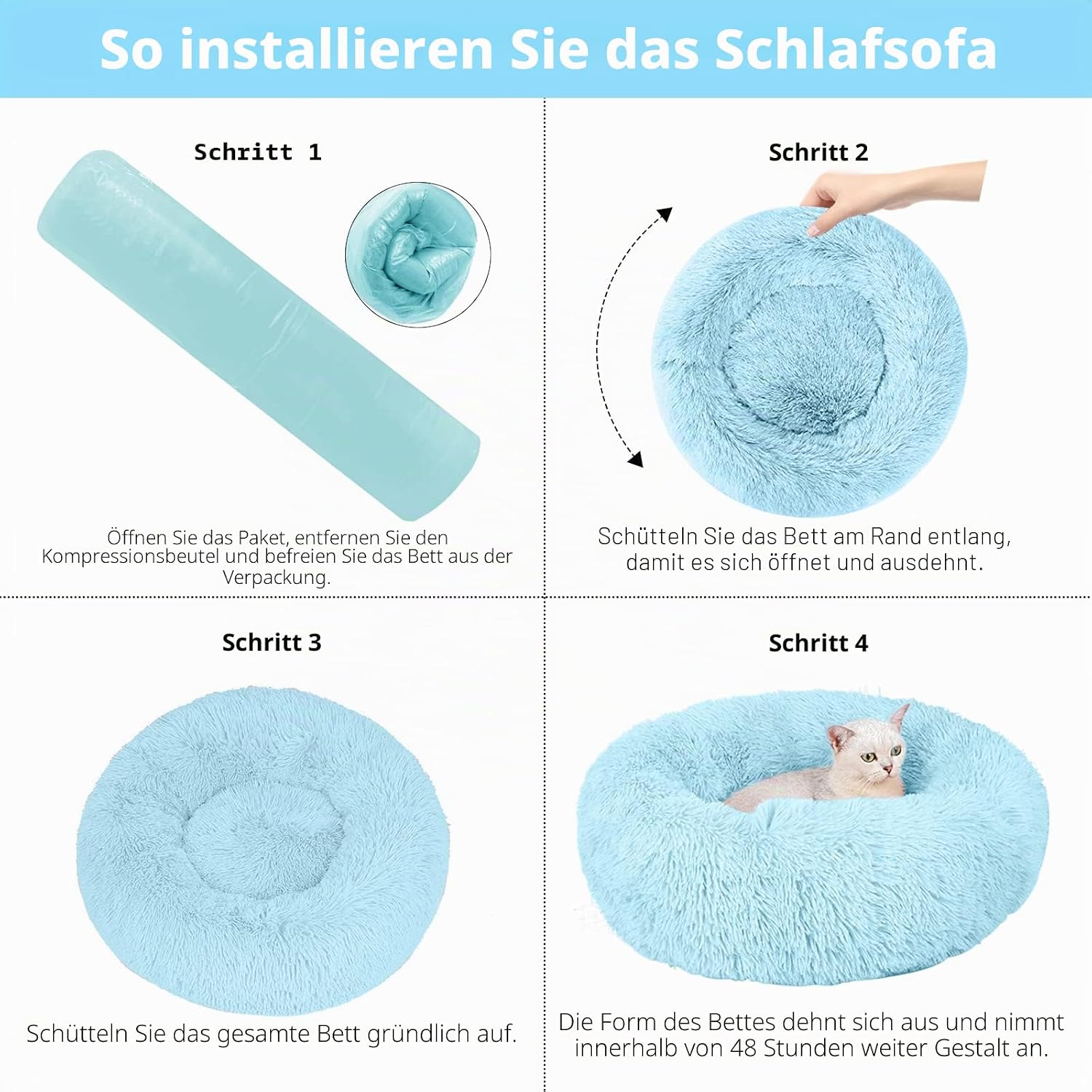 Detalle 2 de Nisrada Katzenbetten für Indoor-Katzen – Rundes Haustierbett mit rutschfester Unterseite (60 cm) und zwei Größenoptionen
