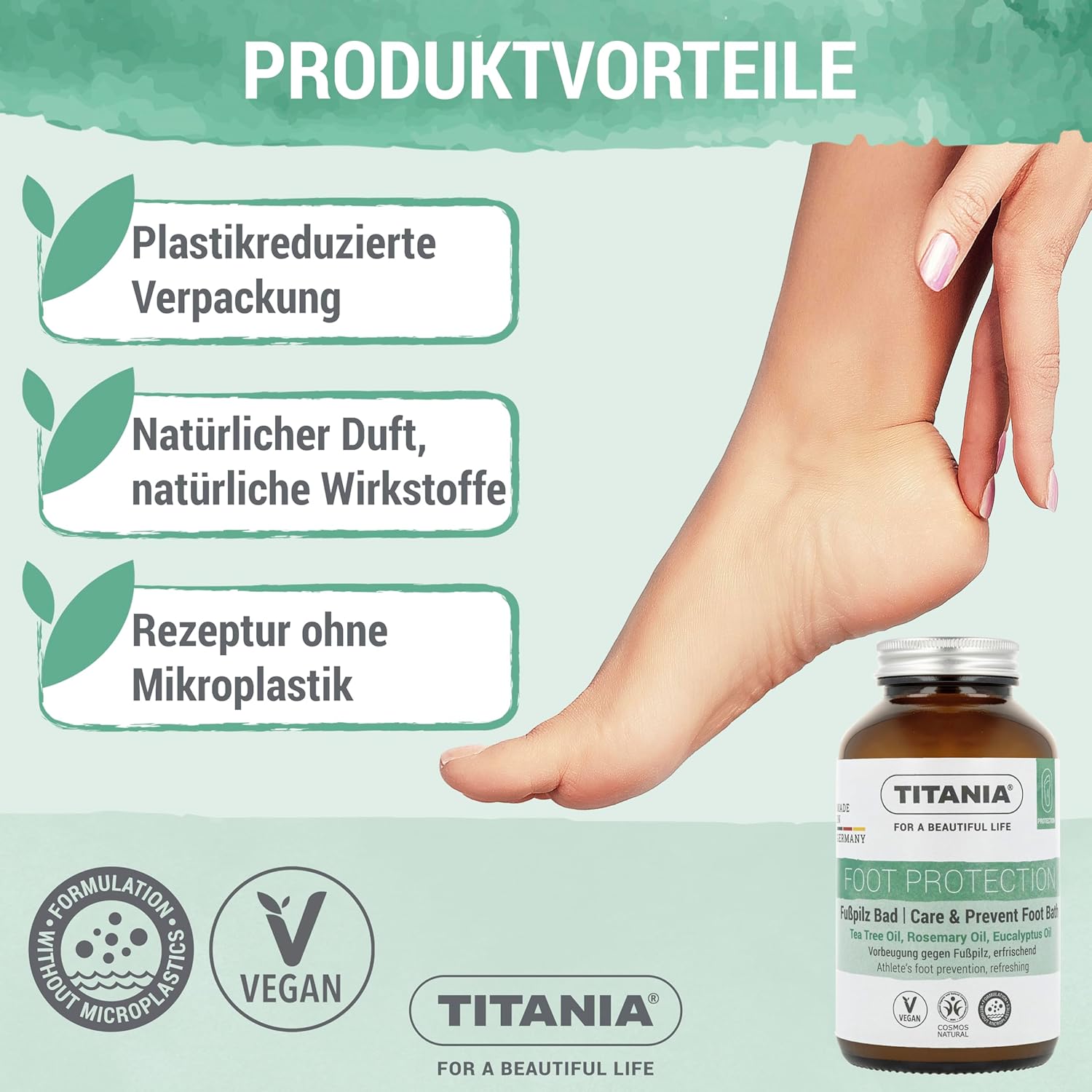 Detalle de TITANIA Fußbadesalz 325 g mit Teebaumöl – natürliche Fußpflege gegen Fußpilzprävention
