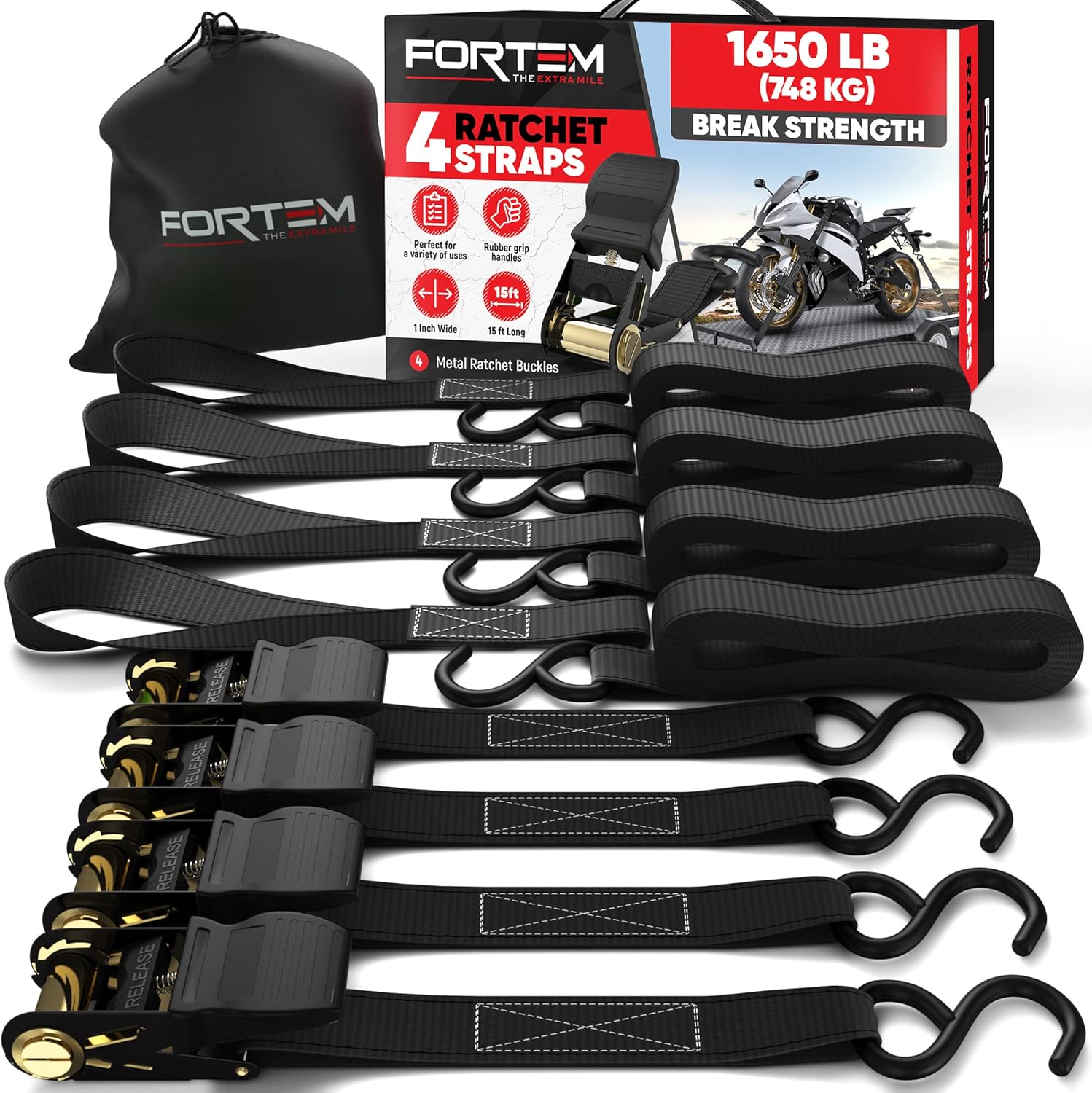 Detalle de FORTEM Ratchet Straps 748kg 4 Pack