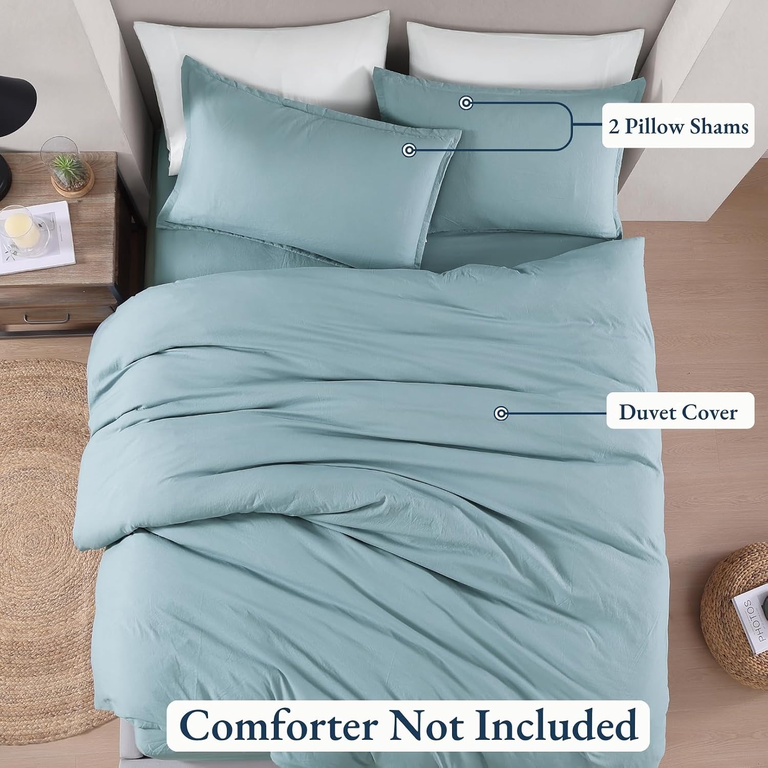 Detalle de LANE LINEN Single Duvet Cover Set French Blue – Pre-Washed Soft Microfibre Polyester