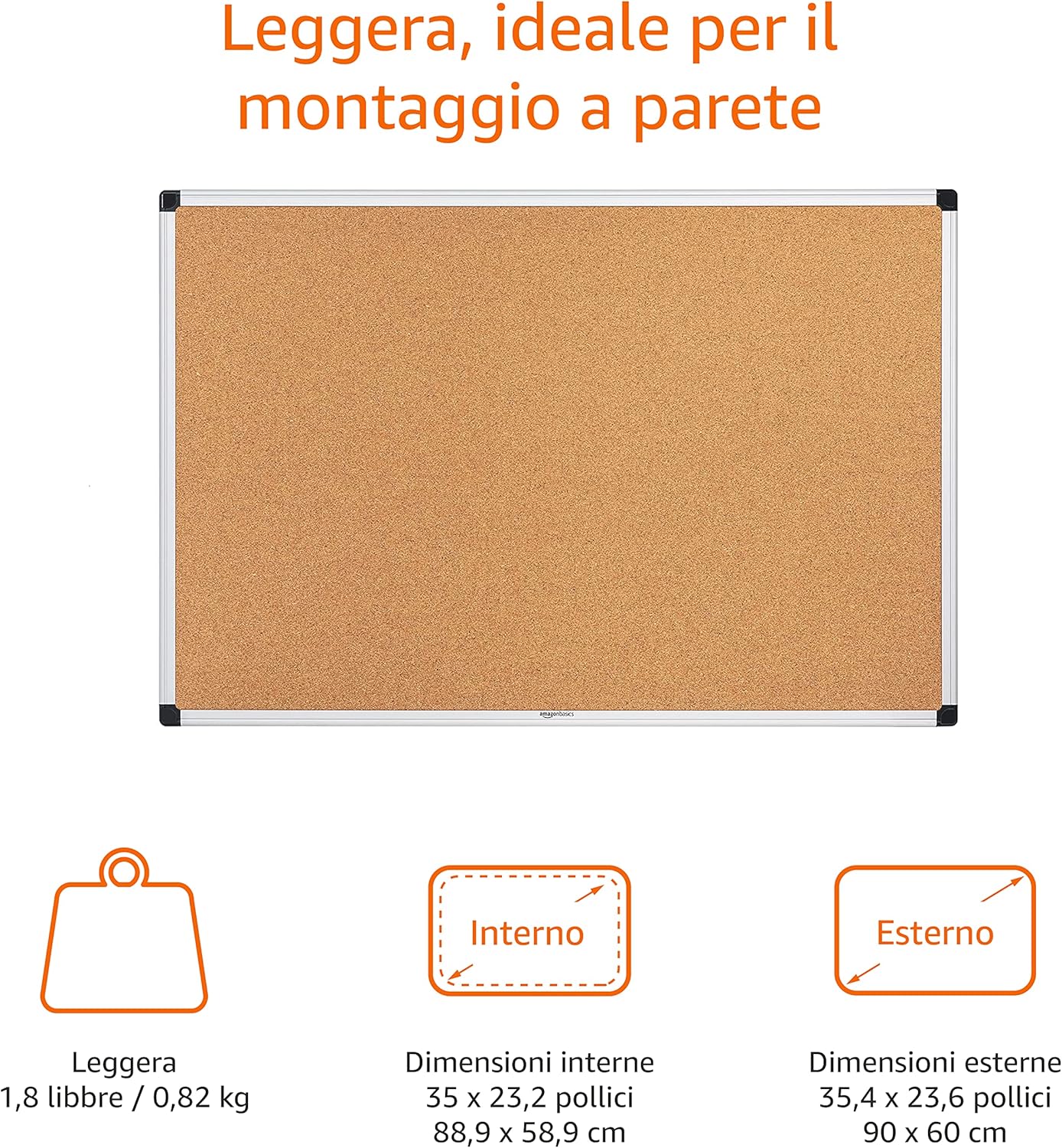 Detalle 2 de Amazon Basics Bacheca in sughero 90x60 cm 🖼