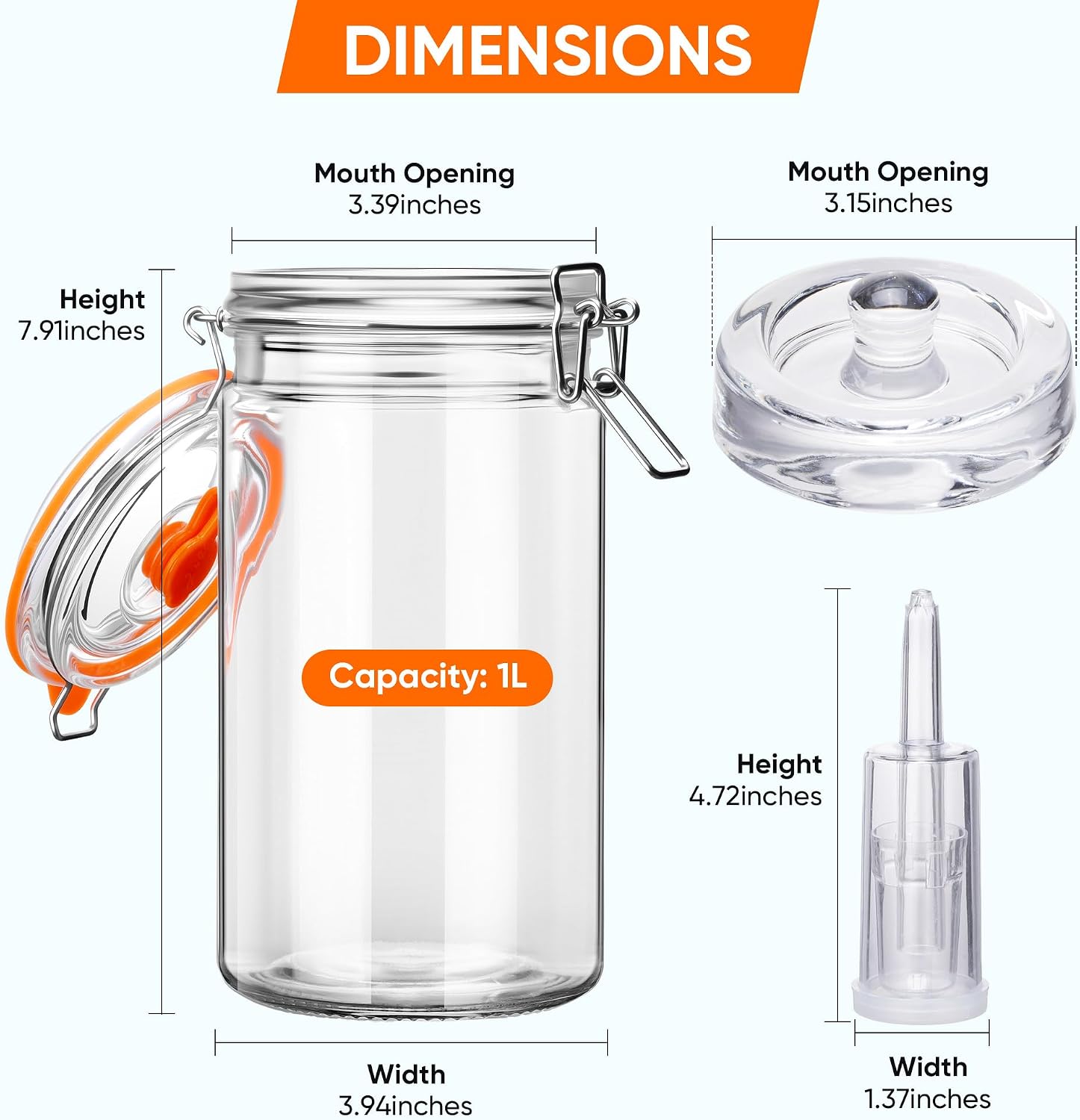 Detalle de SwiftSlot 1L Fermentation Jars with Weights & Air Lock – 2 Pack