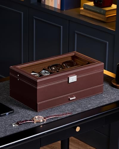 Detalle 2 de ProCase Caja Joyero para Hombres: Organizador de Relojes y Accesorios con Cerradura y Tapa de Cristal