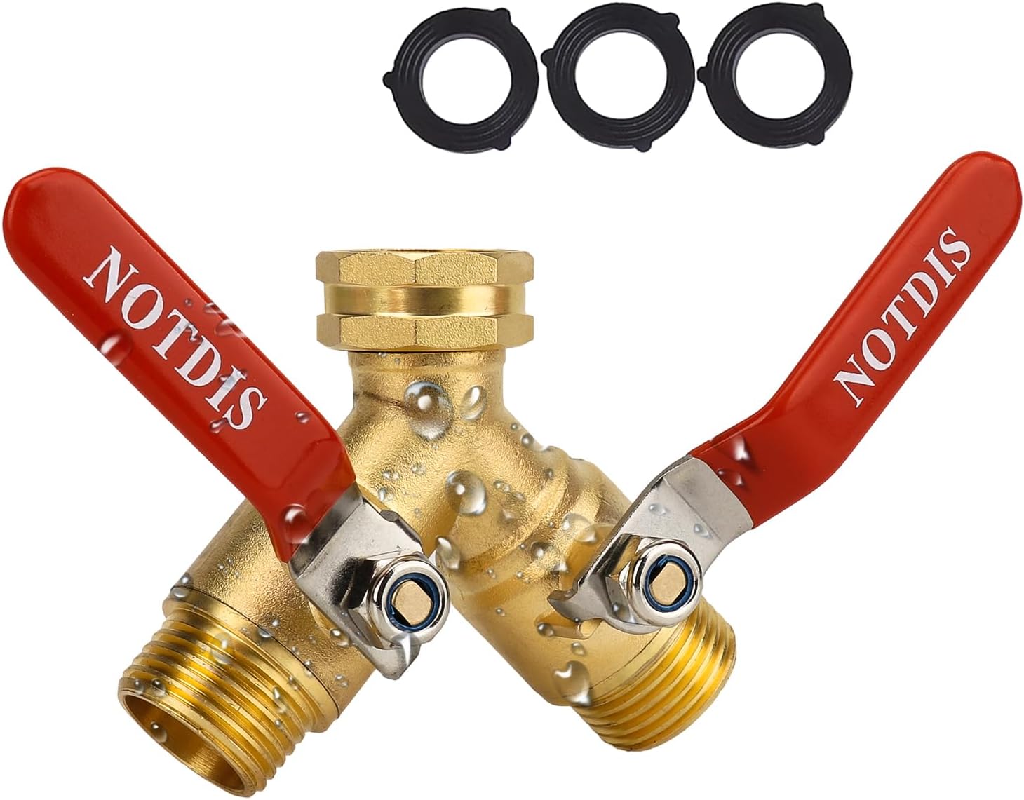 Detalle de NOTDIS Splitter 2-Way Garden Hose Splitter, Brass, 304 Stainless Steel, 3/4-Inch GHT