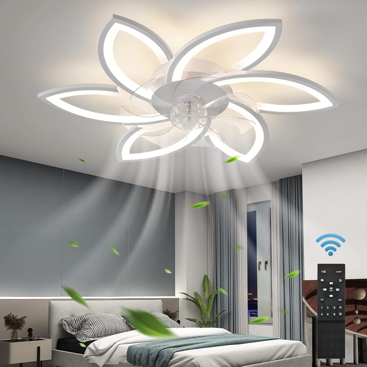 Detalle de ZHMDJDSH ADH-CFL02 30-inch Ceiling Fan with LED Light, Remote and 6 Speeds