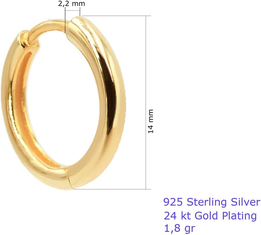 Thumbnail 1 de Silber-Creolen Ohrringe 14 mm, 925 Sterling Silber, 24 kt vergoldet – NOBEL SCHMUCK®