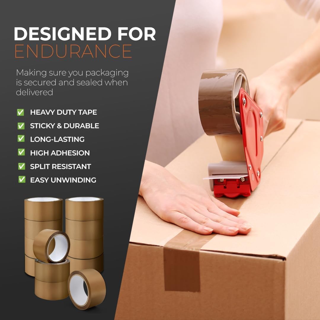 Detalle de Stick Well heavy duty brown parcel tape, 48mm x 66m (12 rolls) – low-noise packing tape
