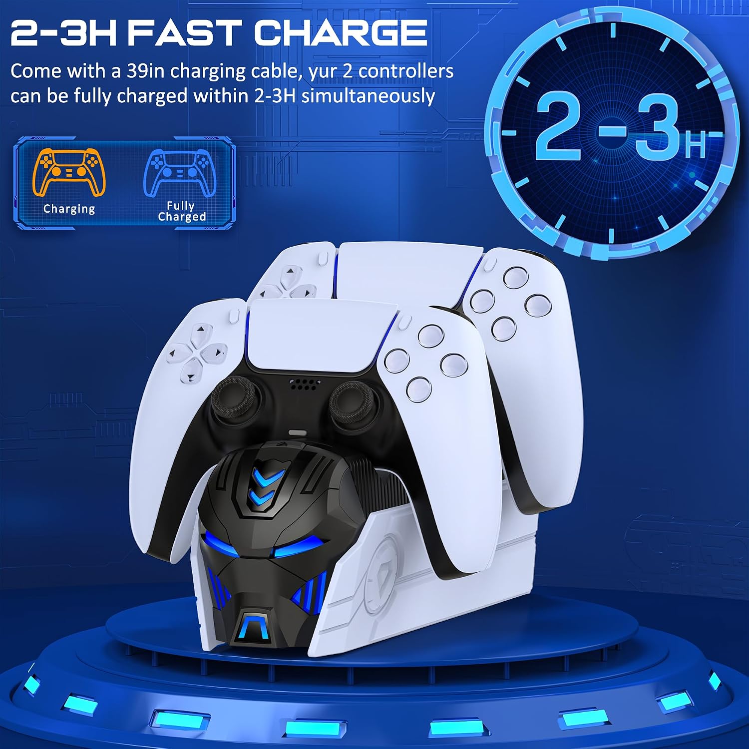 Detalle de HEYLICOOL PS5 Controller Charger Station 2-pack LED