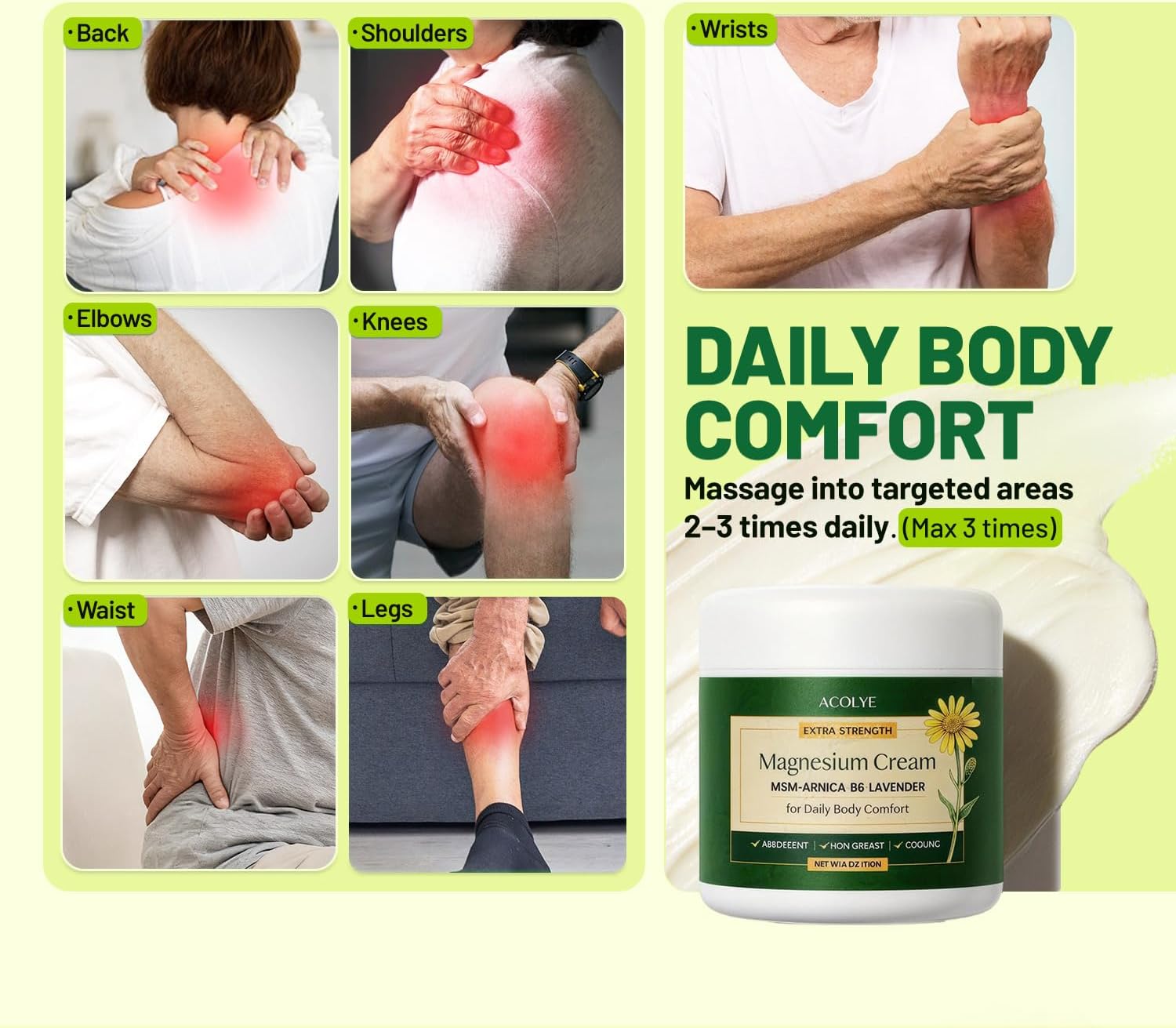 Detalle de Acolye Total Relief Magnesium Cream with Arnica, 8% Magnesium Chloride, MSM & B6