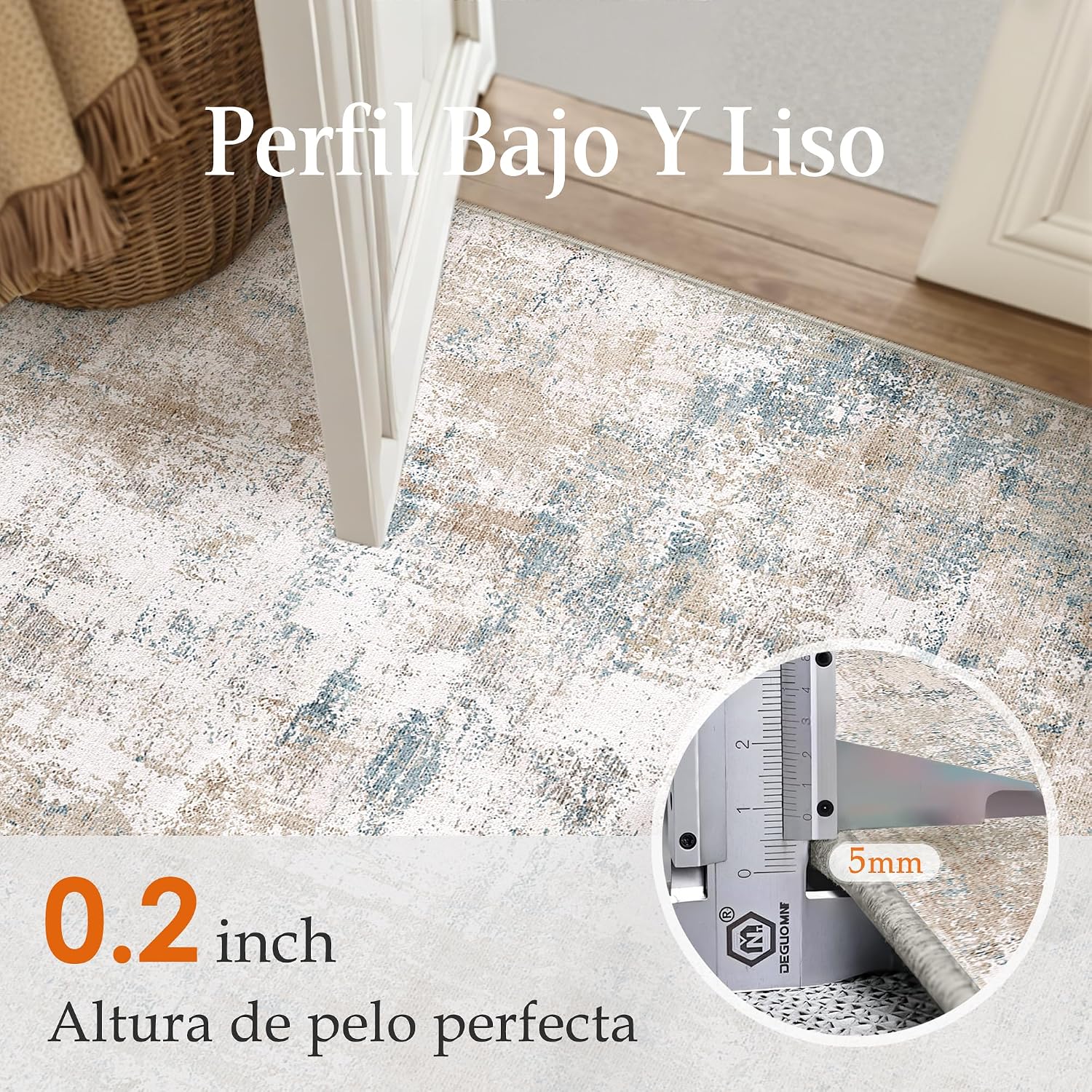 Thumbnail 5 de HUGEAR Alfombra Pasillo 60x240 cm Beige/Azul 🏠 Antideslizante Lavable