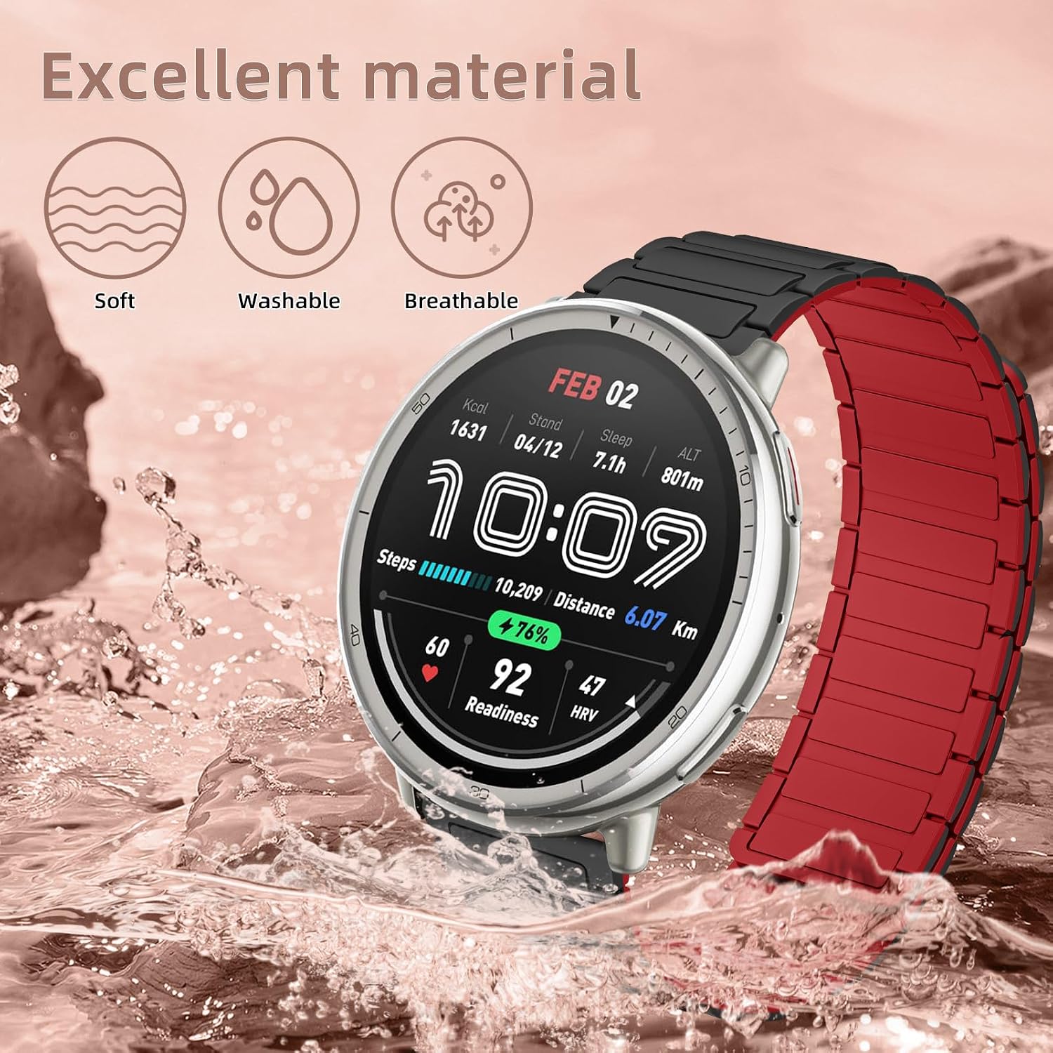 Detalle de RosMank 20mm Silicone Watch Band – Magnetic, Compatible with Amazfit Models and More