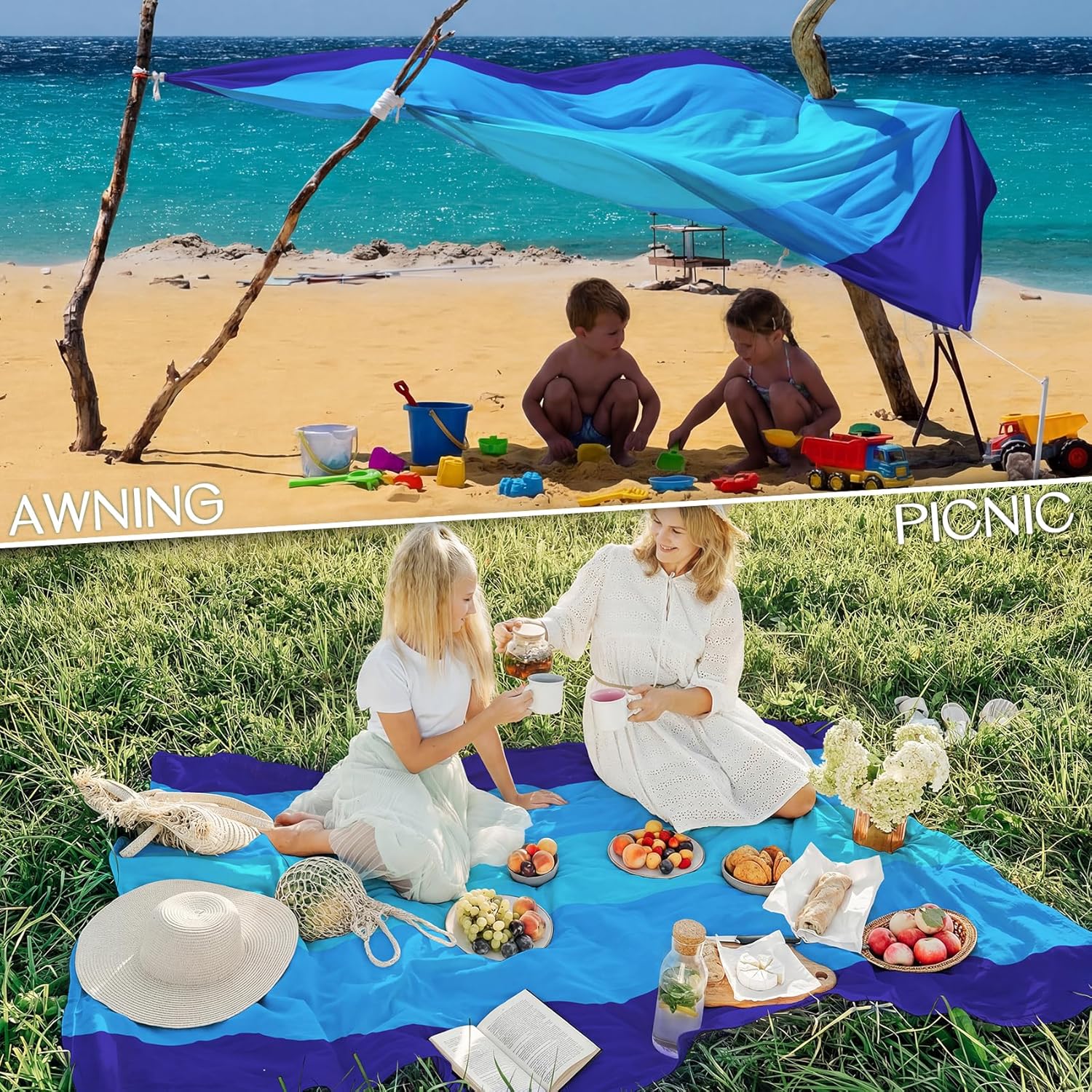 Thumbnail 4 de BYDOLL Beach Blanket Waterproof Sandproof Oversized 78'' x 81'' (10' x 9') – Lightweight, Sand-Free Picnic Mat