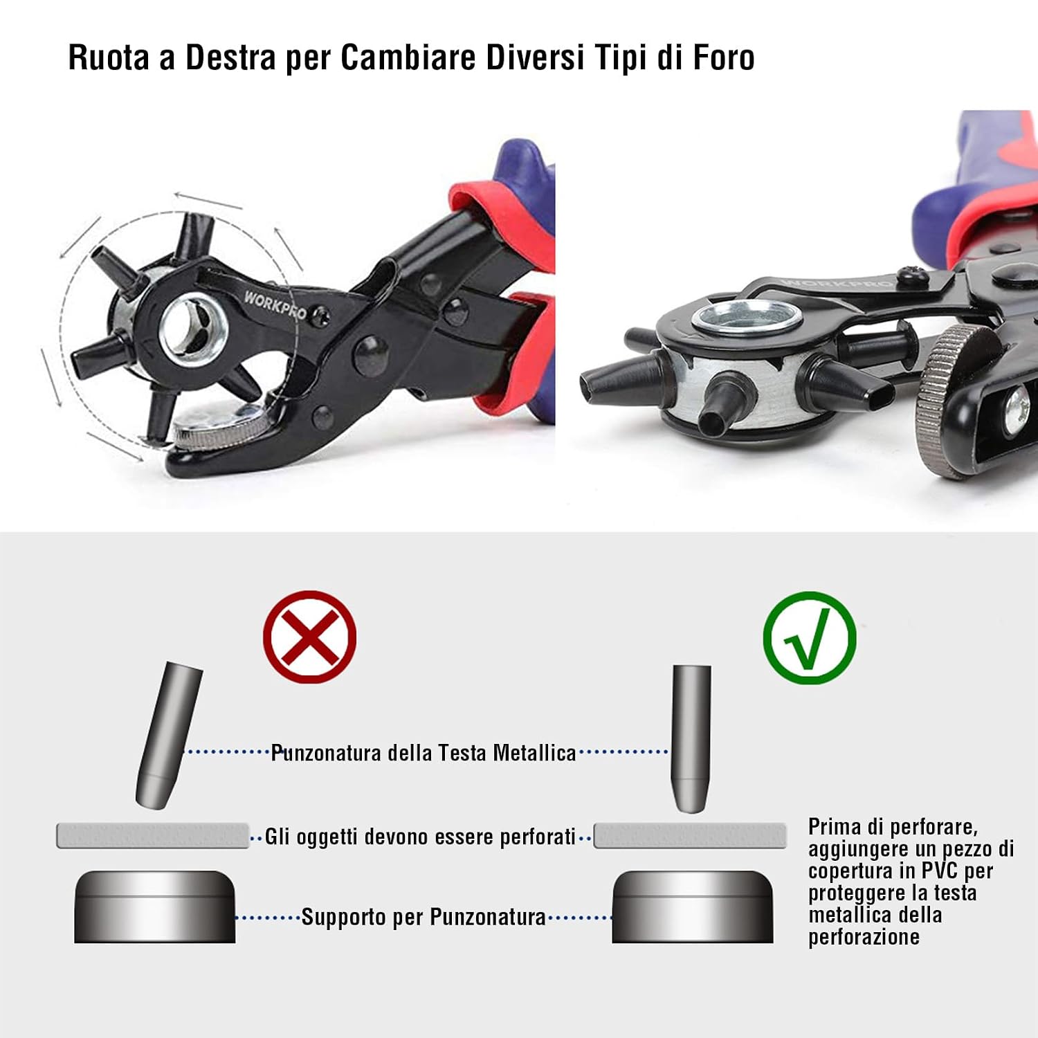 Thumbnail 2 de WORKPRO Pinza Fustellatrice: 6 punzature intercambiabili per cuoio, pelle, tessuto e carta