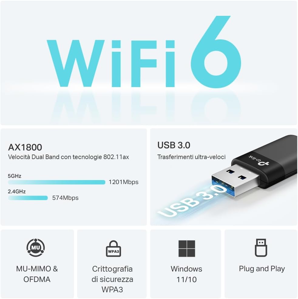 Detalle de TP-Link Archer TX23U: Adattatore USB WiFi 6 AX1800 con driver preinstallato