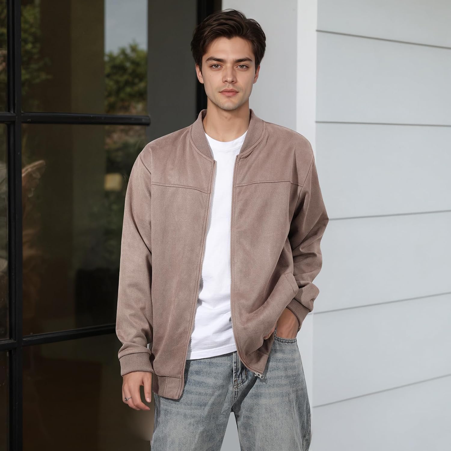 Detalle 2 de Veste de bombardier légère Jywmsc pour homme (manteau léger et coupe décontractée) – printemps/automne
