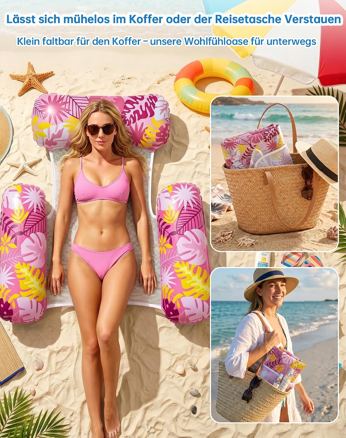 Thumbnail 6 de Wincany Luftmatratze Pool mit Kippsicherem 3-Röhren-Design – 4-in-1 Aufblasbare Schwimmliege für Sommer, Strand und Urlaub