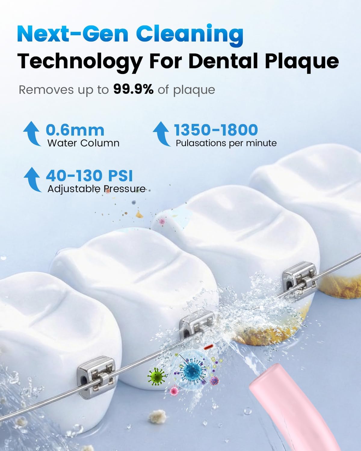 Detalle 2 de JTF Water Flosser with 3 Modes & 10 DIY Levels: Portable Oral Irrigator for Braces, Sensitive Gums and Daily Cleaning