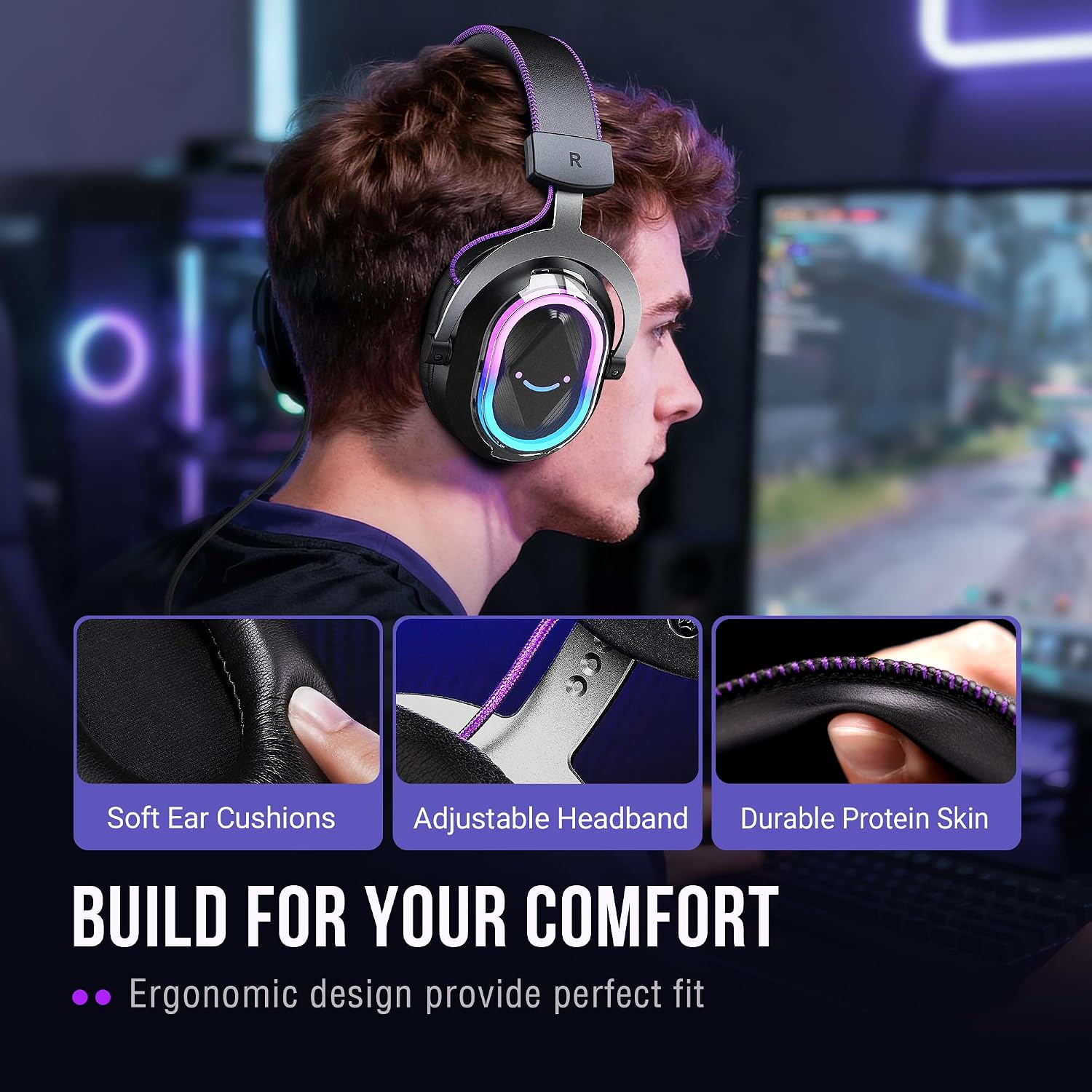 Detalle de FIFINE H13BP Wired USB Gaming Headset with 7.1 Surround and RGB