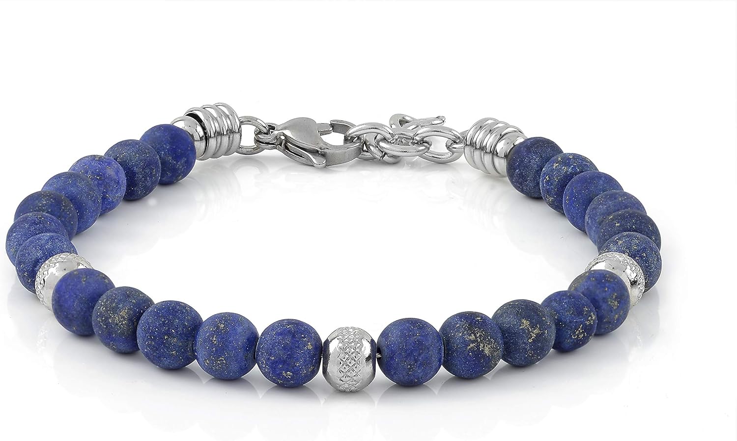 Thumbnail 1 de 10:10 Bracciale con lapislazzuli frost 6 mm, acciaio inox – realizzato in Italia