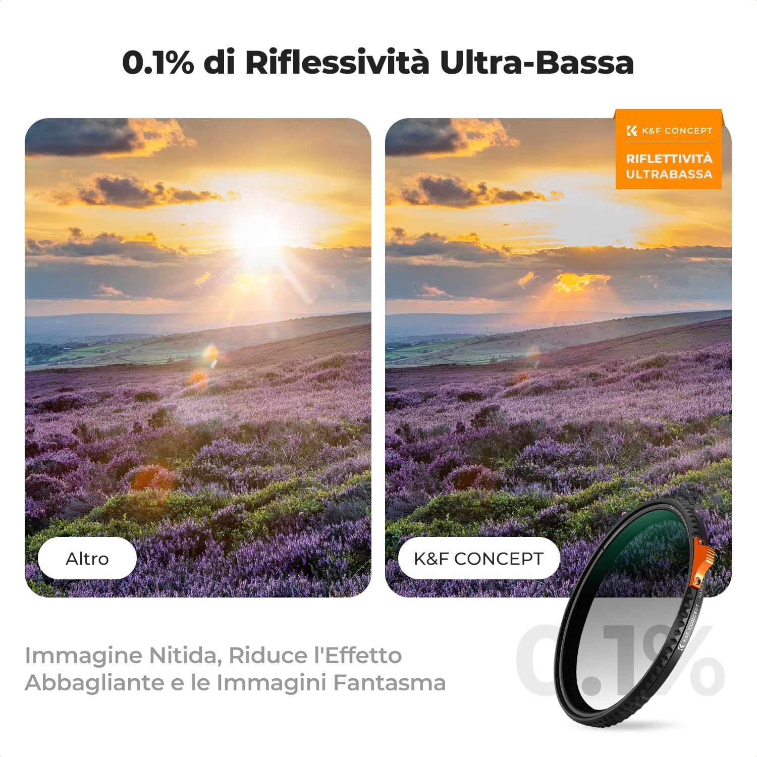 Thumbnail 3 de K&F CONCEPT Nano-Xcel 67mm ND2-32 variabile True Color & bassissima riflettività (1–5 stop)