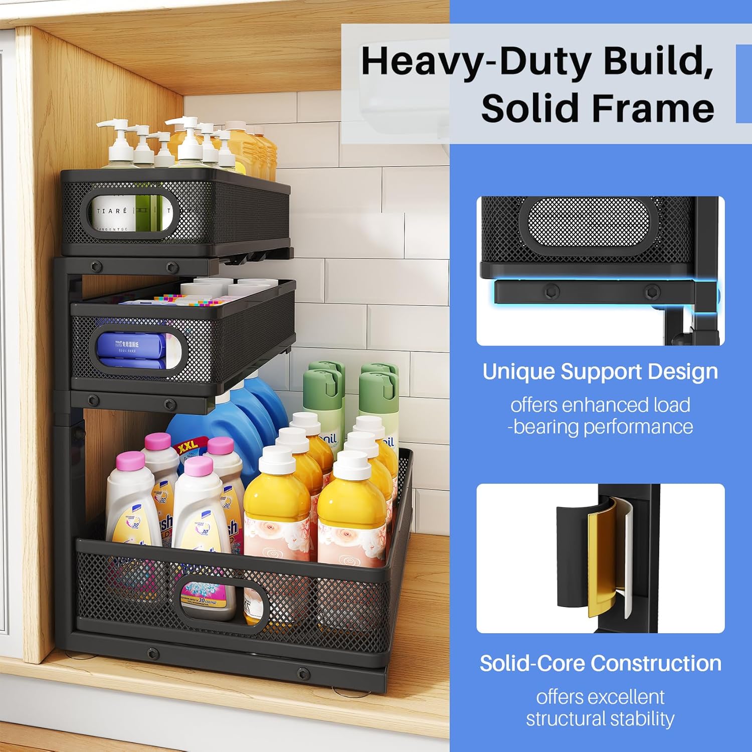 Thumbnail 4 de HERJOY 2-Pack 3-Tier Under Sink Organizer with Pull-Out Slides and 55 lb Capacity