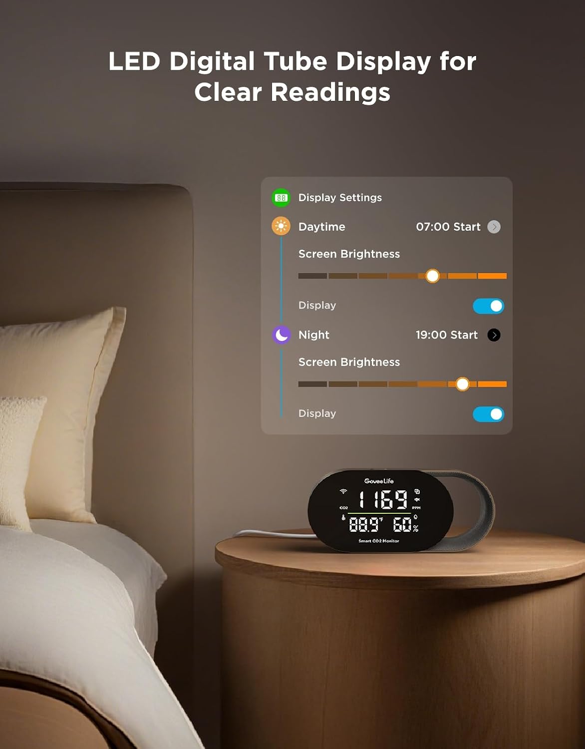 Detalle de GoveeLife H5140 Smart Air Quality Monitor with CO₂, Temperature and Humidity Display