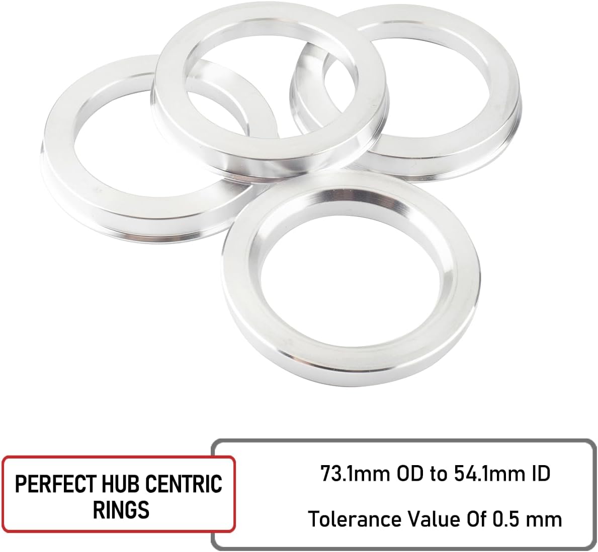 Detalle de Rhinotuning 4 x Centring Rings – Aluminium, 73.1 mm outer bore and 54.1 mm hub bore (Silver)