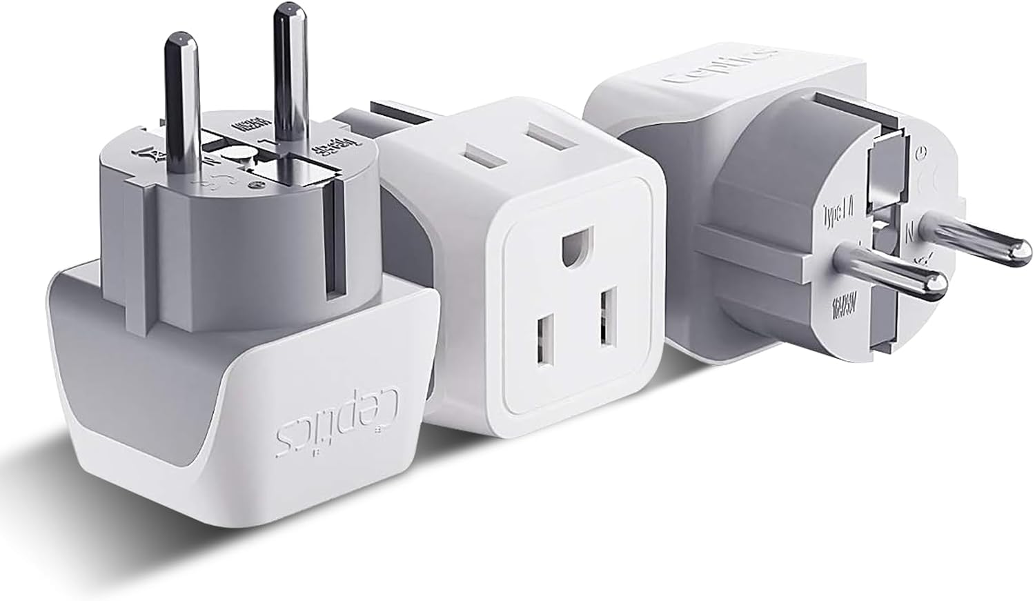 Detalle de Ceptics Schuko Germany/France Plug Adapter (3 Pack) – Dual Input, Ultra-Compact