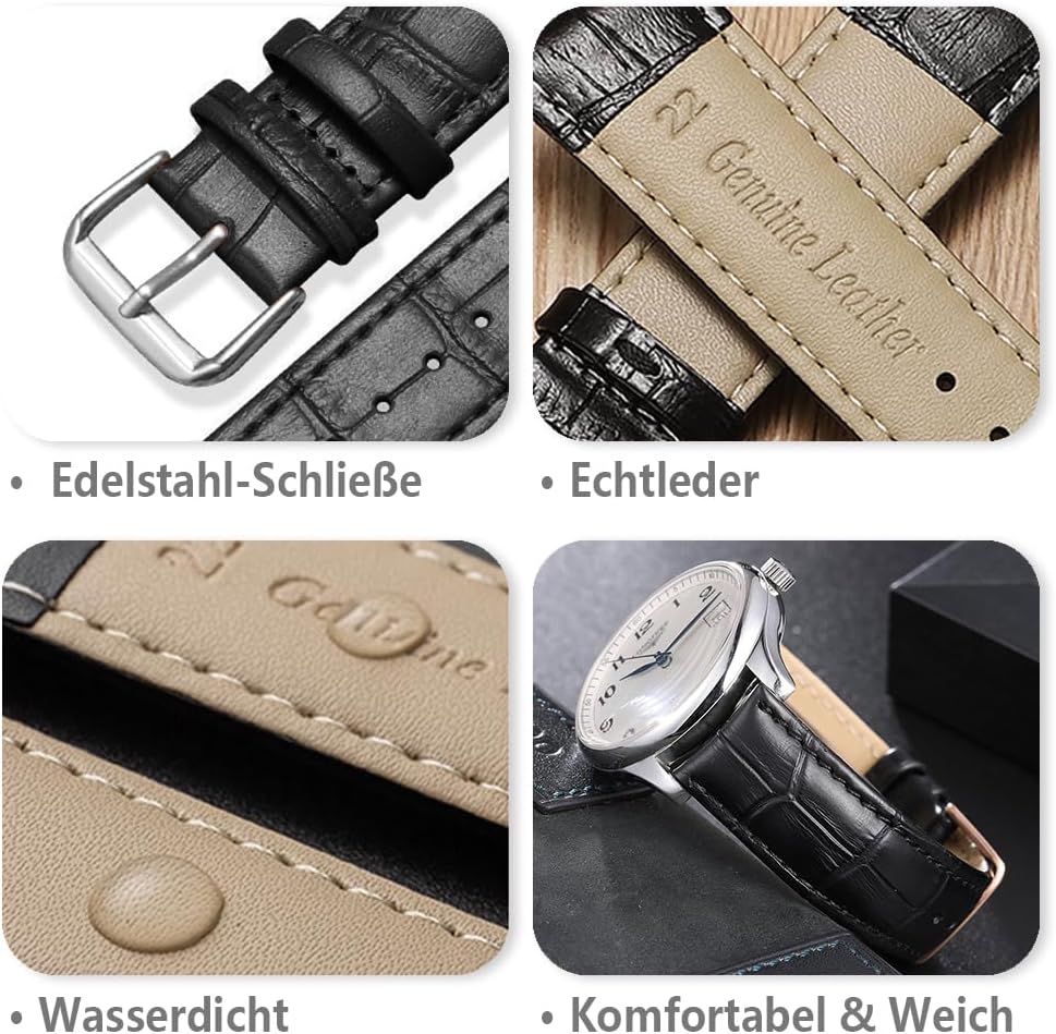 Thumbnail 3 de SZYXMY Krokodilmuster Lederarmband aus Kalbsleder mit Edelstahl-Schließe (Ersatzarmband für 12–24 mm)