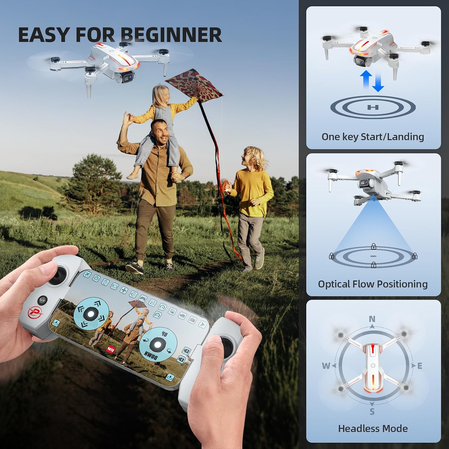 Detalle de Pallton X80 Foldable Camera Drone with 1080p FPV, Two Batteries and Carrying Case