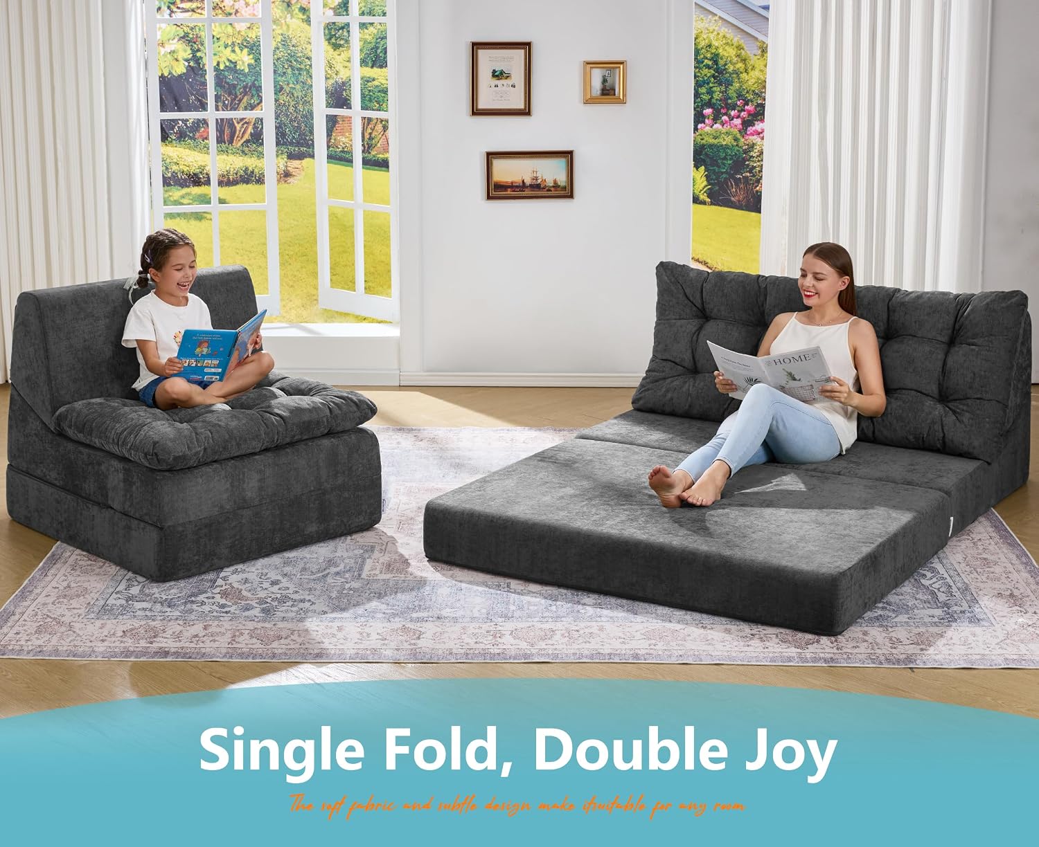 Thumbnail 6 de Hobestluk NEW096 Folding Sofa Bed, Graphite Chenille Floor Lounger