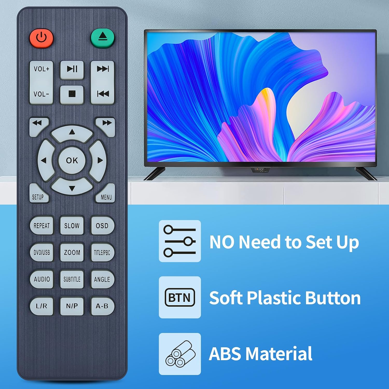 Detalle 2 de TCNOUMT replacement remote control for DBPOWER ZC-01 mini DVD players (MD117B/MD115B)