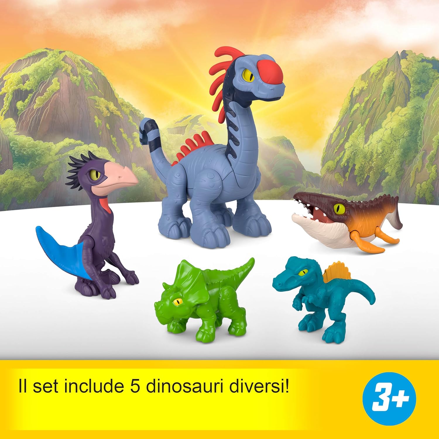 Detalle de Imaginext Jurassic World La Rinascita: Set di 6 Action Figures con Lanciatore e Accessori