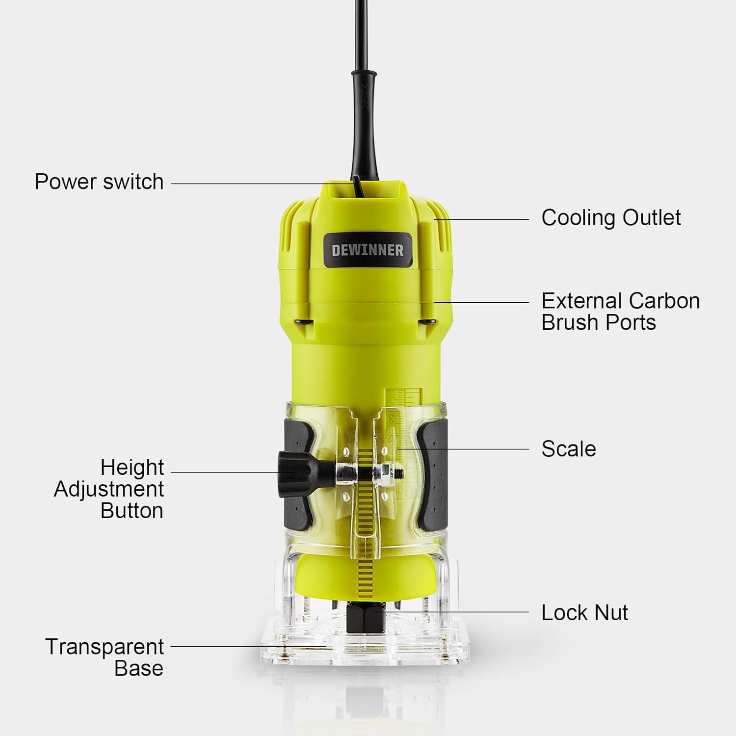 Thumbnail 1 de DEWINNER Electric Palm Router Tool: Compact 1/4 Shank with Transparent Base and 12‑Piece Bit Set