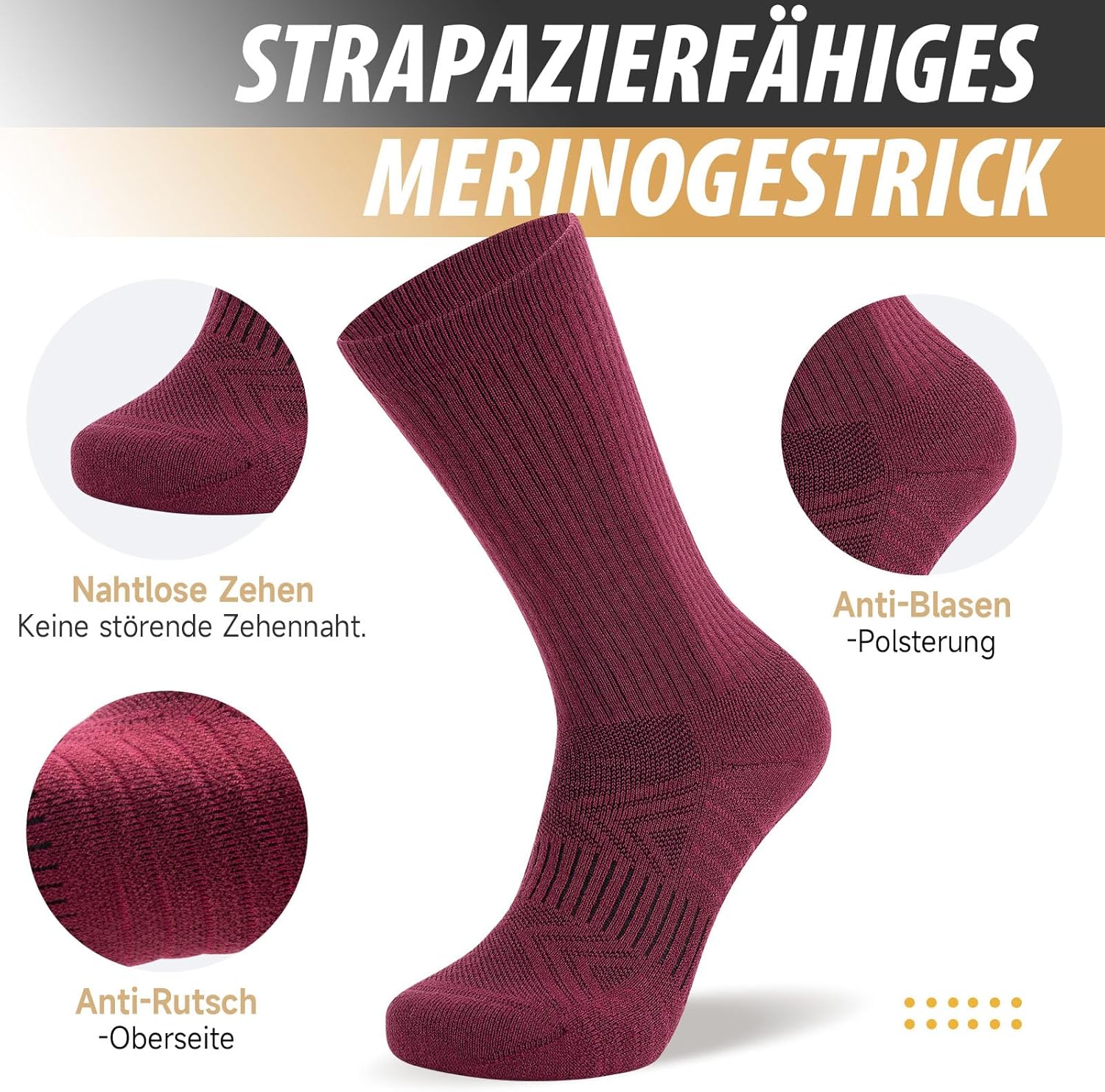 Thumbnail 1 de Ruixue Merino Wandersocken – Merinowolle Trekking-Socken für Herren, Damen & Kinder (3 Paar)