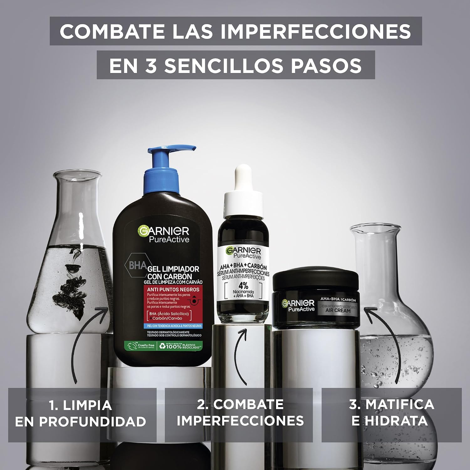 Detalle de Garnier PureActive AHA+BHA Mattierende Feuchtigkeitscreme mit Kohle – 50 ml
